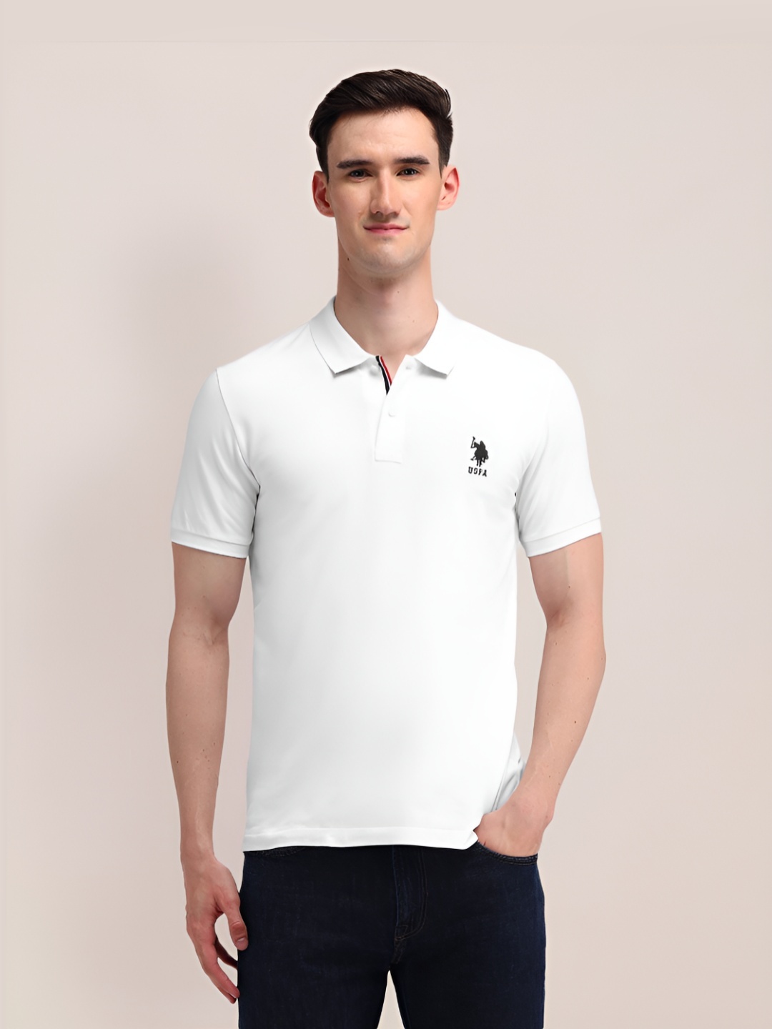 

U.S. Polo Assn. Men Solid Polo Collar Cotton Slim Fit T-shirt, White