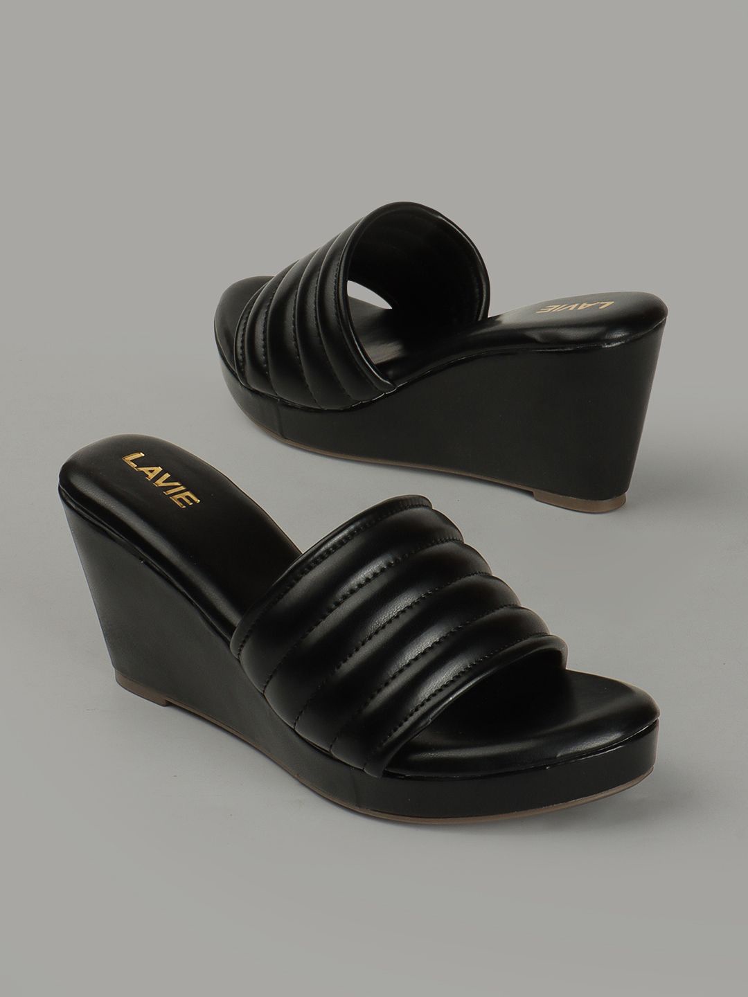 

Lavie Women Textured Wedge Sandals, Black