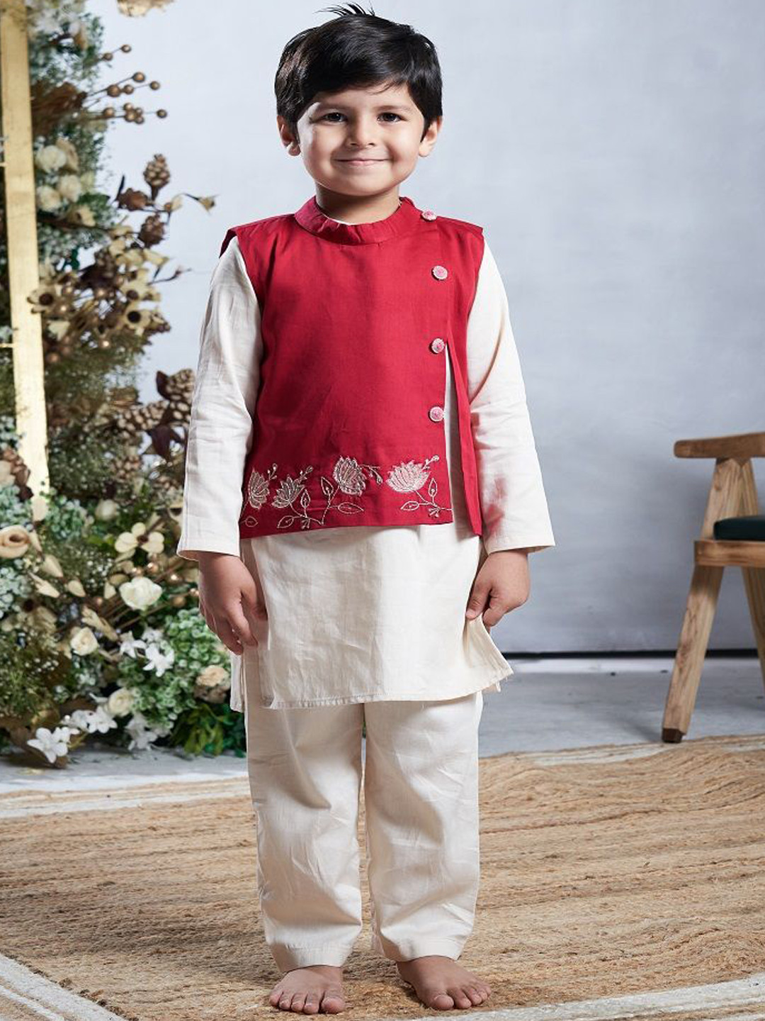 

Vivedkids Boys Round Neck Pure Cotton Kurta with Pyjamas, Beige