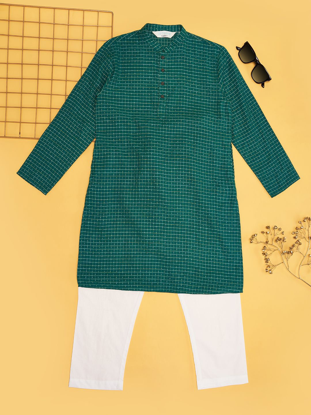 

indus route by Pantaloons Boys Colourblocked Pure Cotton Kurta With Pyjamas, Teal