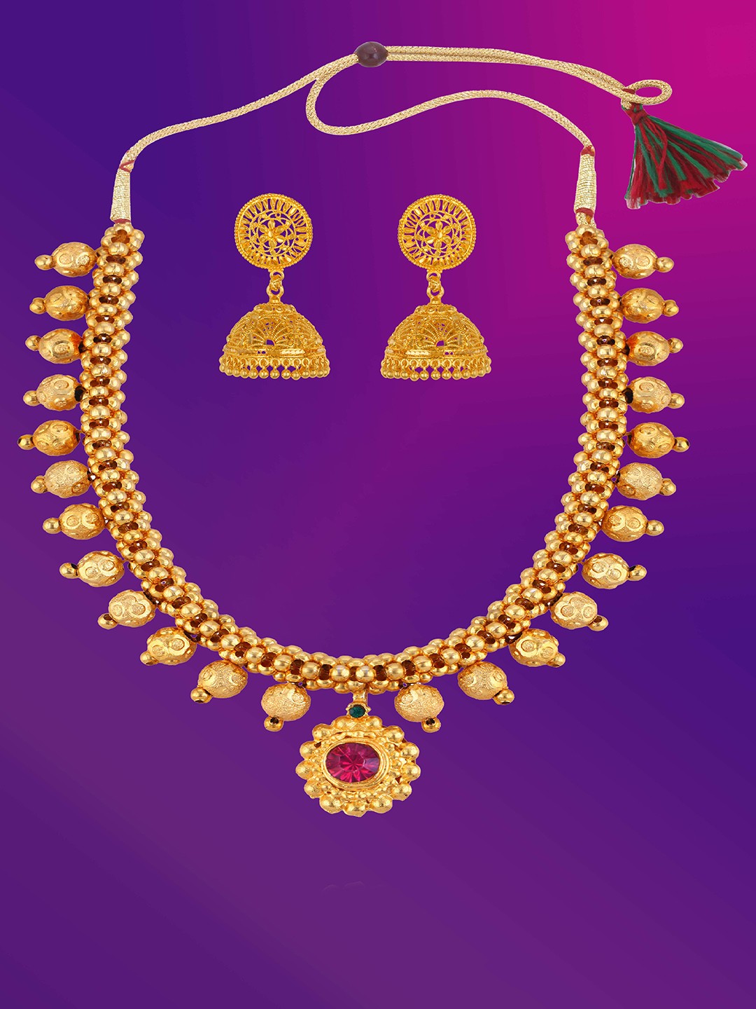

Lila Women Gold-Plated Stone-Studded & Beaded Jewellery Set