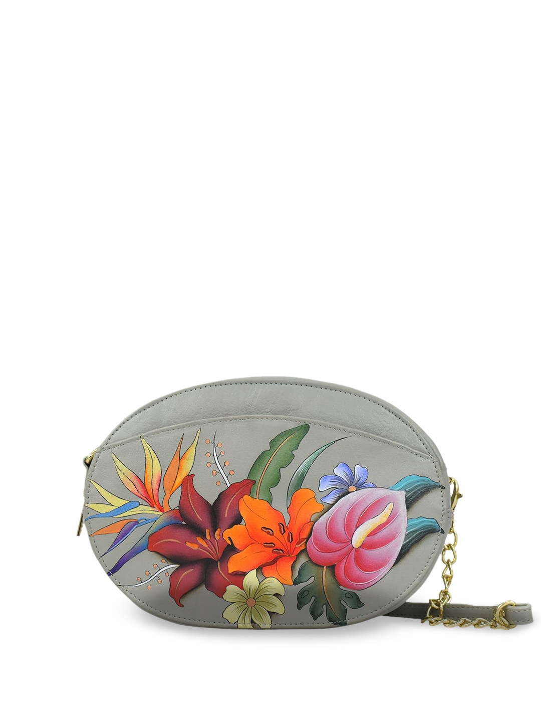 

Anuschka Women Floral Printed Structured Leather Sling Bag, Green