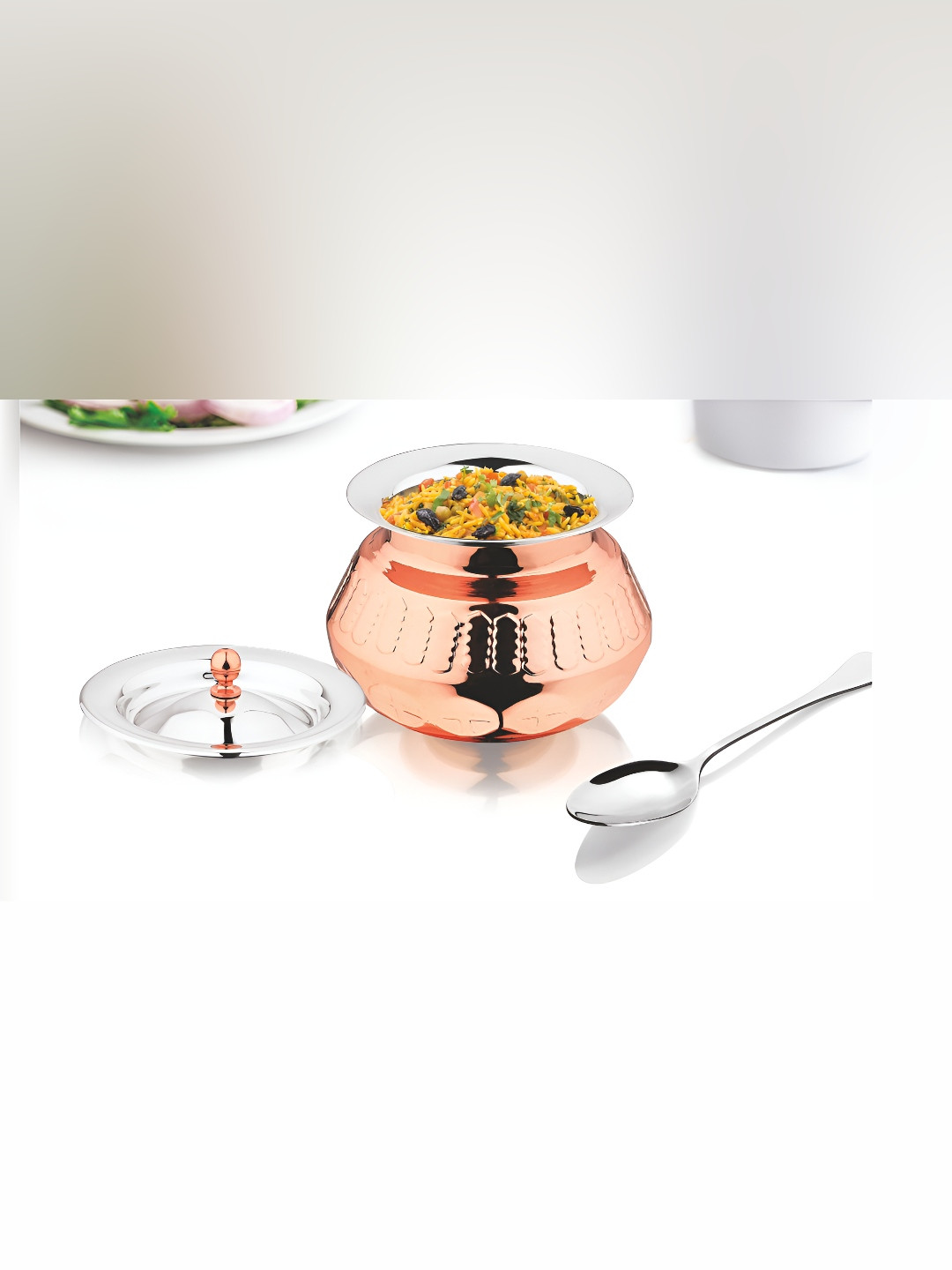 

MUKTI Khichdi King Gold-Toned Stainless Steel Dishwasher Safe Serving Handi 1.1L
