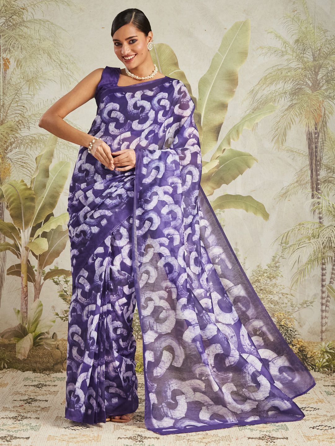 

RACHNA Geometric Printed Ready to Wear Chanderi Saree, Purple