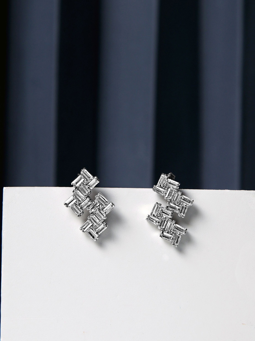 

VELVET IMPERIAL 925 Sterling Silver-Plated Stone Studded Square Studs