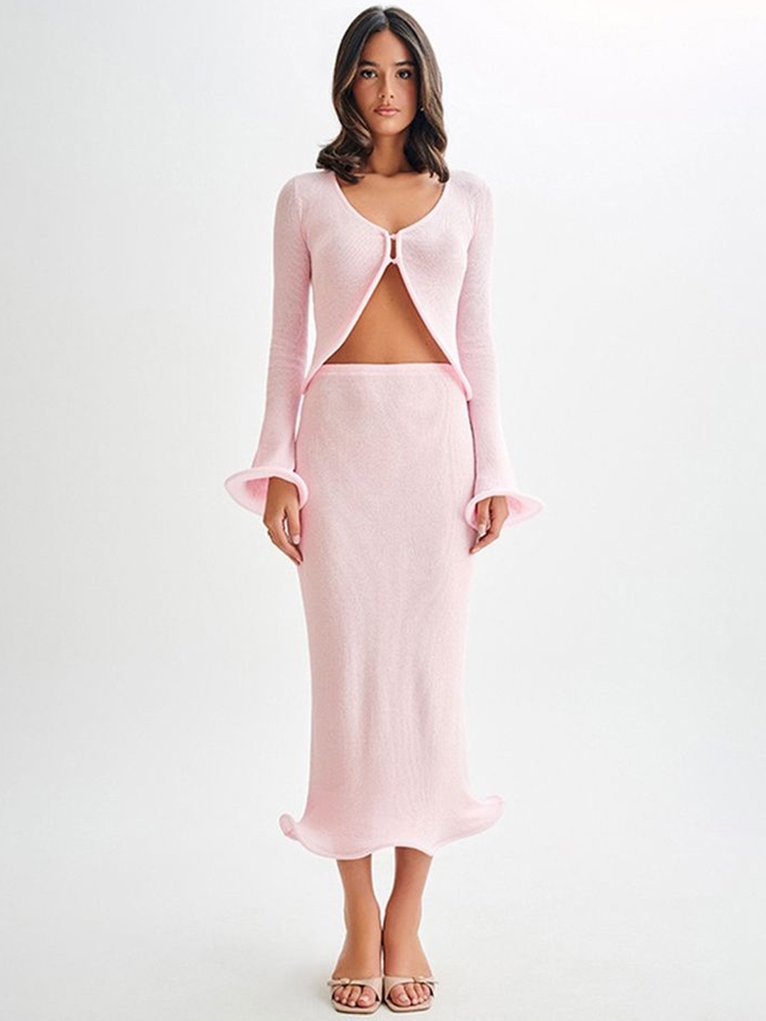 

LULU & SKY Scoop Neck Long Sleeves Top With Skirt, Pink