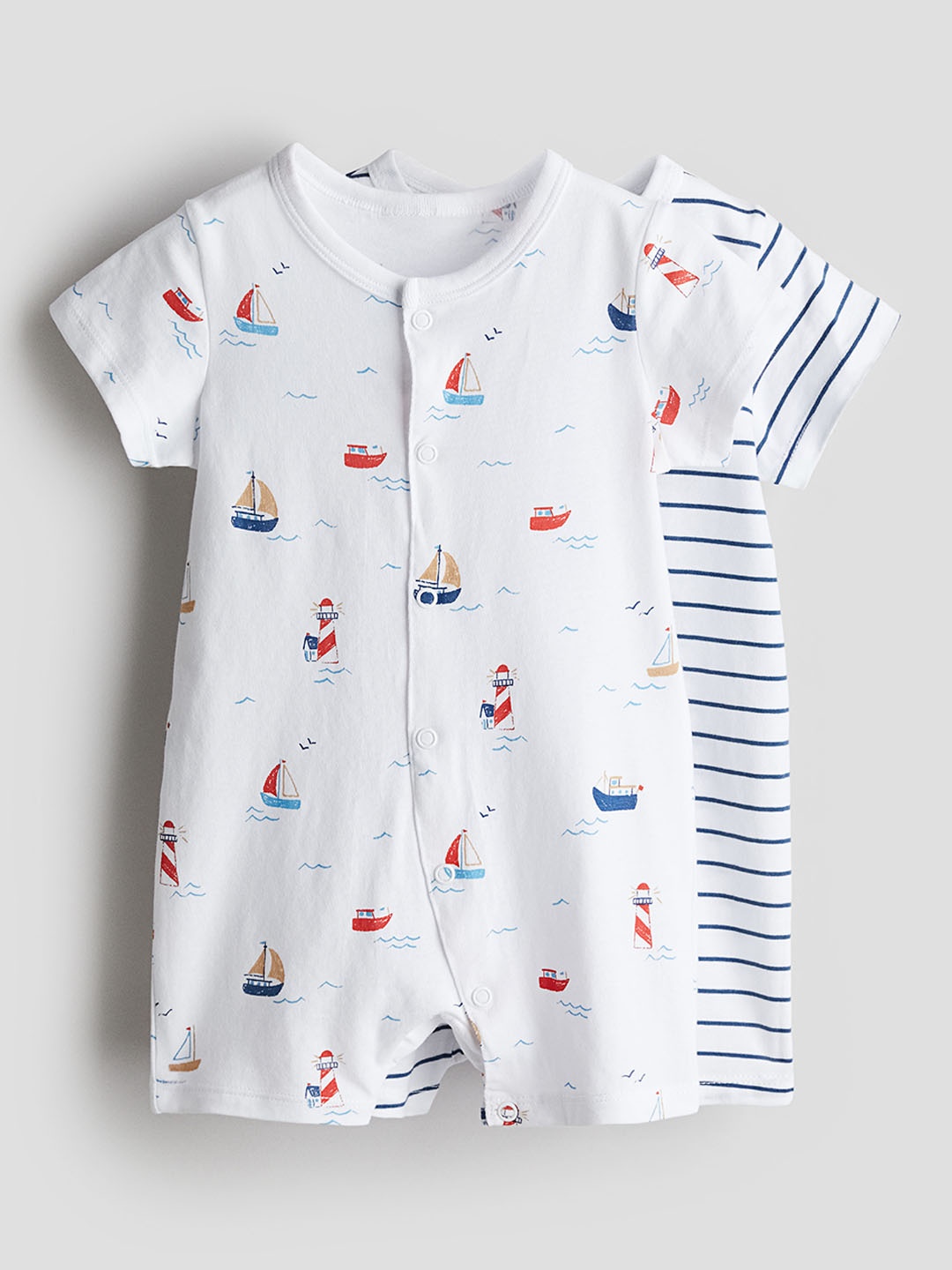 

H&M Boys Pack of 2 Cotton Printed Jersey Sleepsuits, White