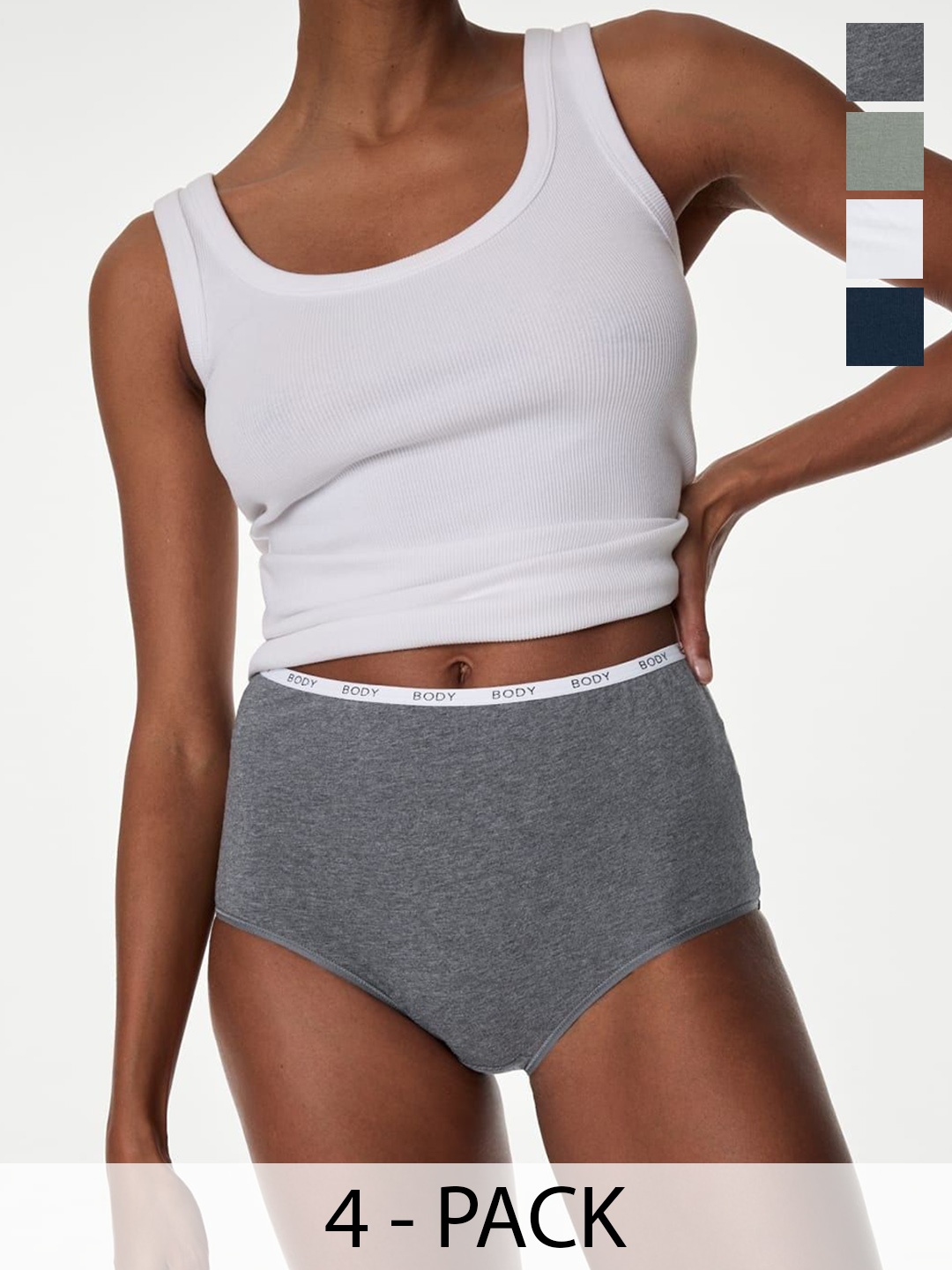 

Marks & Spencer Pack Of 4 Women Cotton High-Rise Basic Brief, Grey