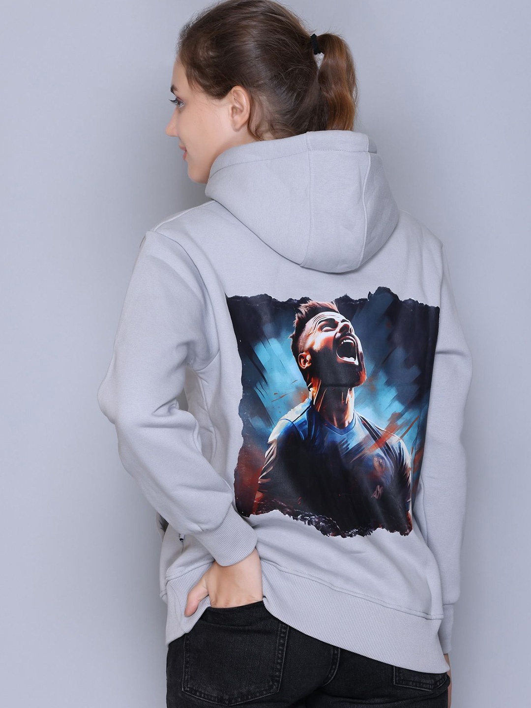 

BIZARRELY Women Printed Hooded Casual Sweatshirt, Grey