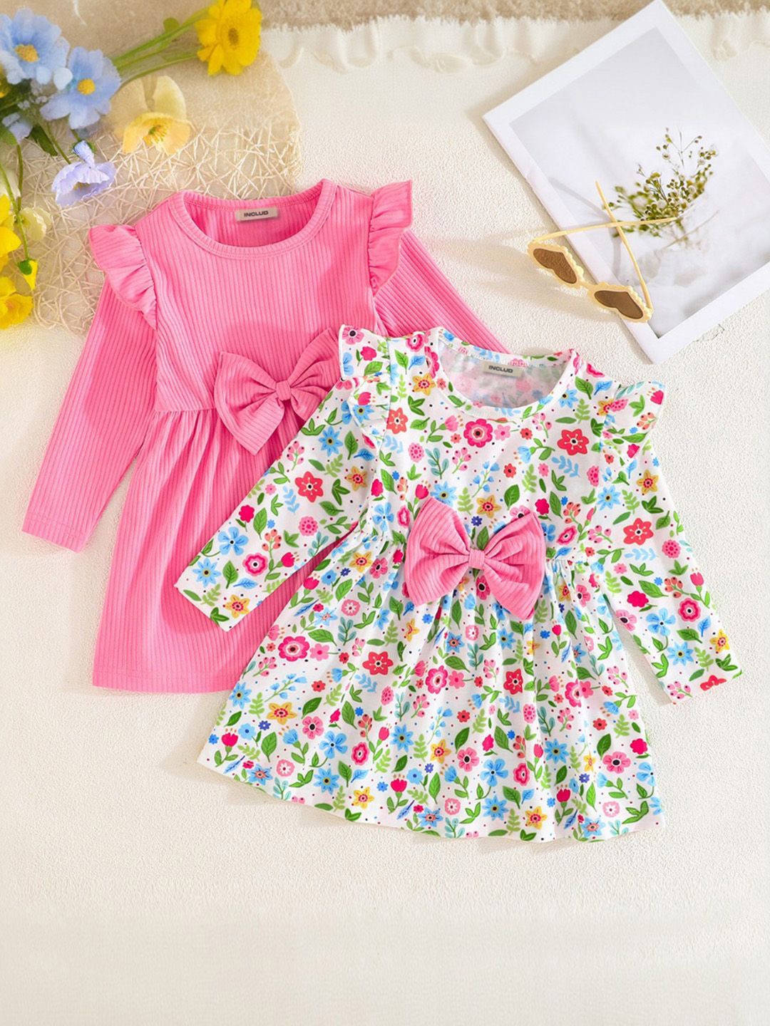 

INCLUD Girl Print Fit & Flare Dress, Pink