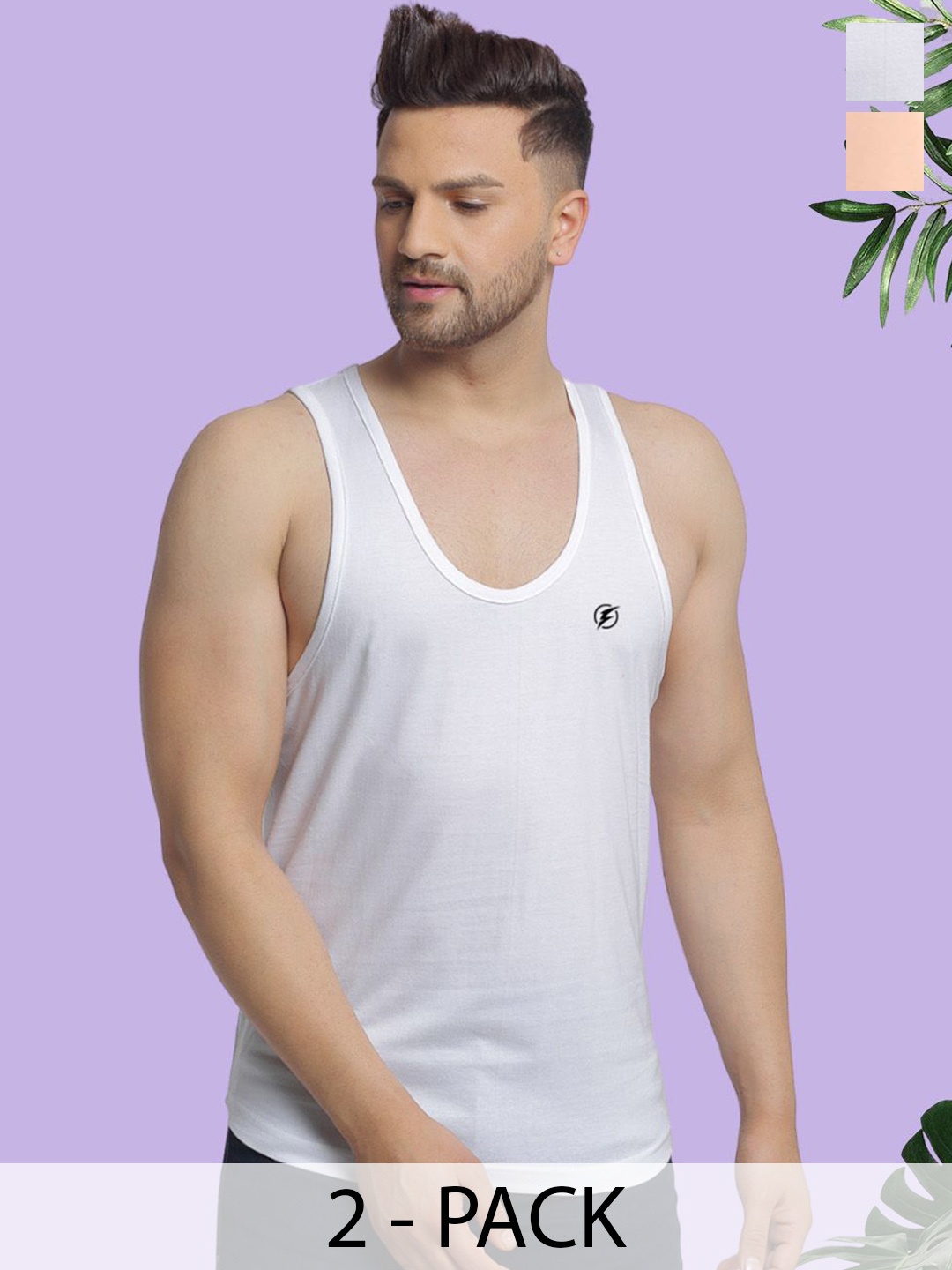 

Friskers Men Pack Of 2 Round Neck Cotton Gym Vests, White