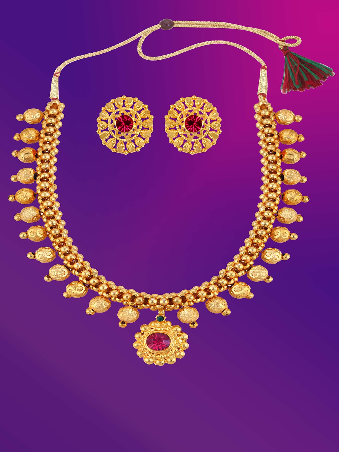 

Lila Gold-Plated Stone-Studded & Beaded Jewellery Set