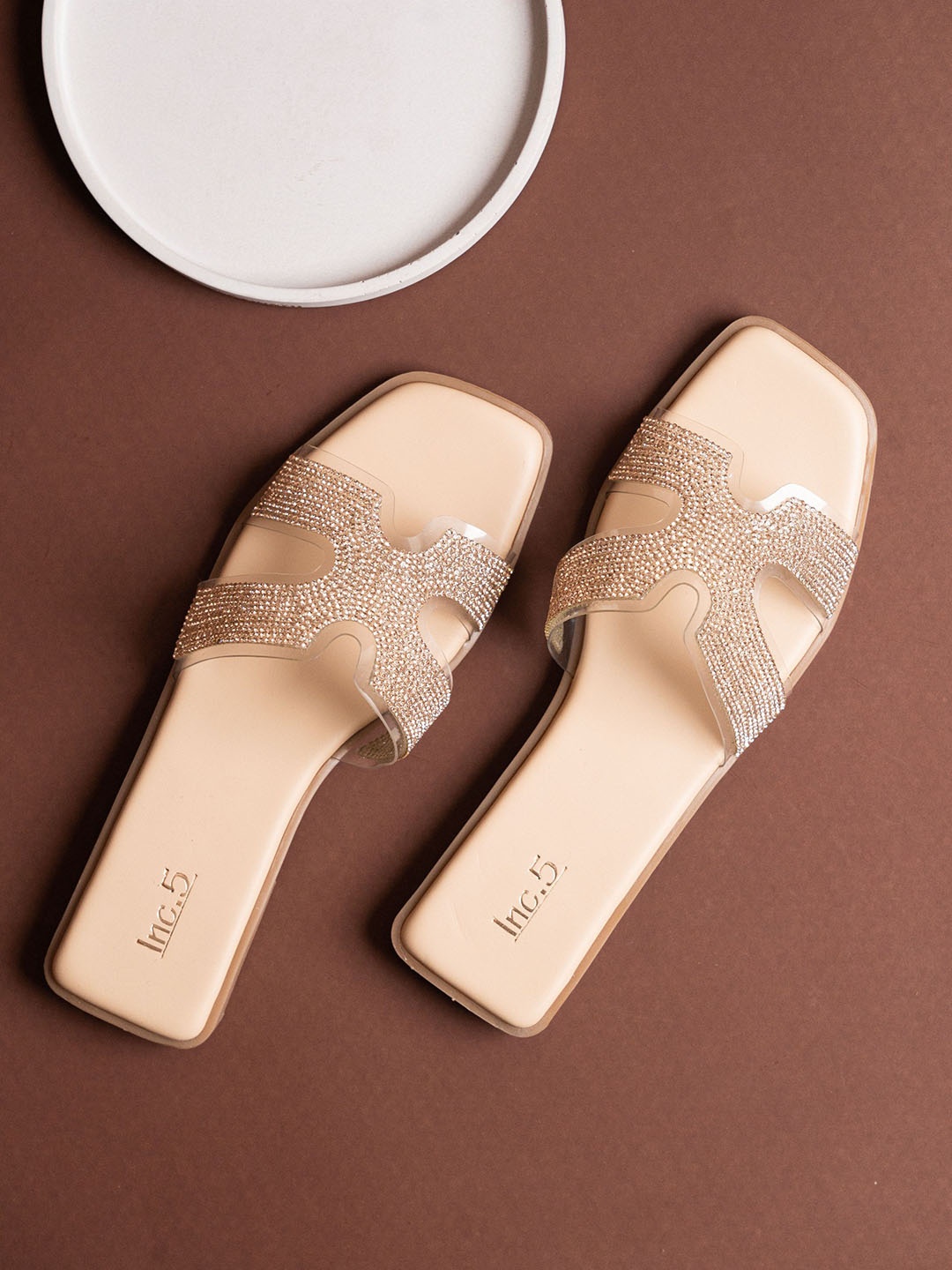 

Inc 5 Women Western - Embellished Open Toe Flats, Rose gold