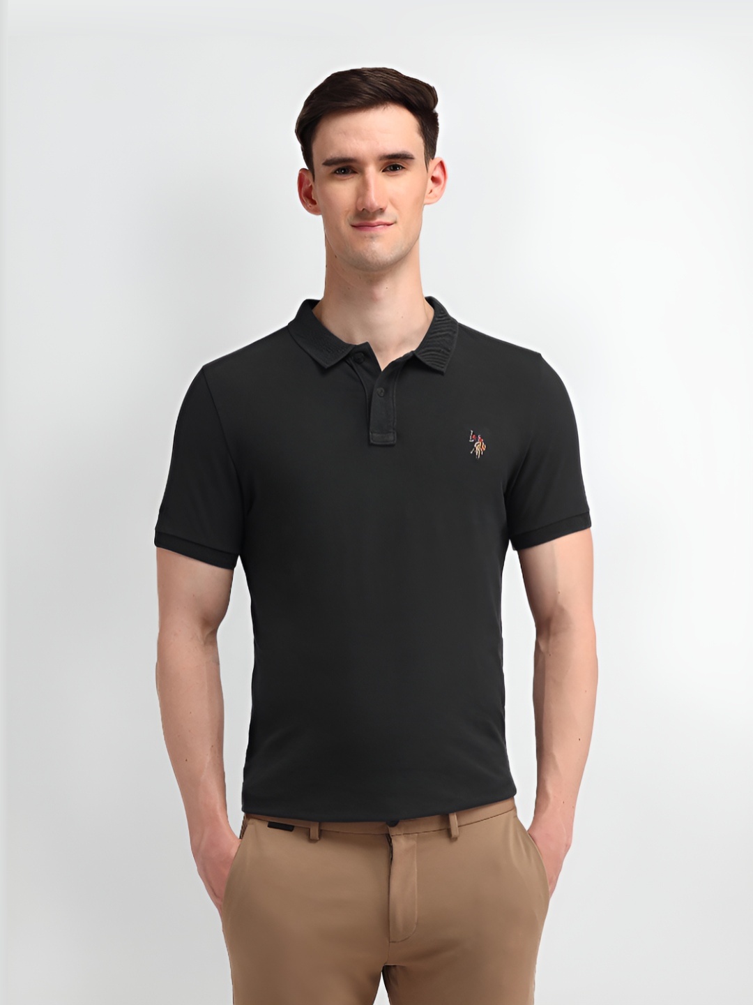 

U.S. Polo Assn. Denim Co. Men Solid Polo Collar Cotton Slim Fit T-shirt, Black
