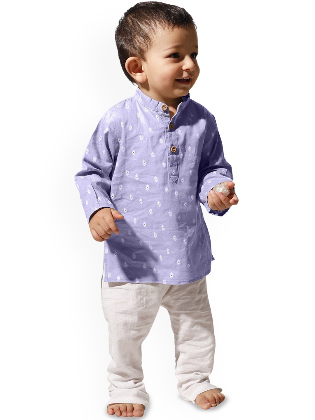 

TJORI Boys Floral Printed Straight Pure Cotton Kurta With Trousers, Blue