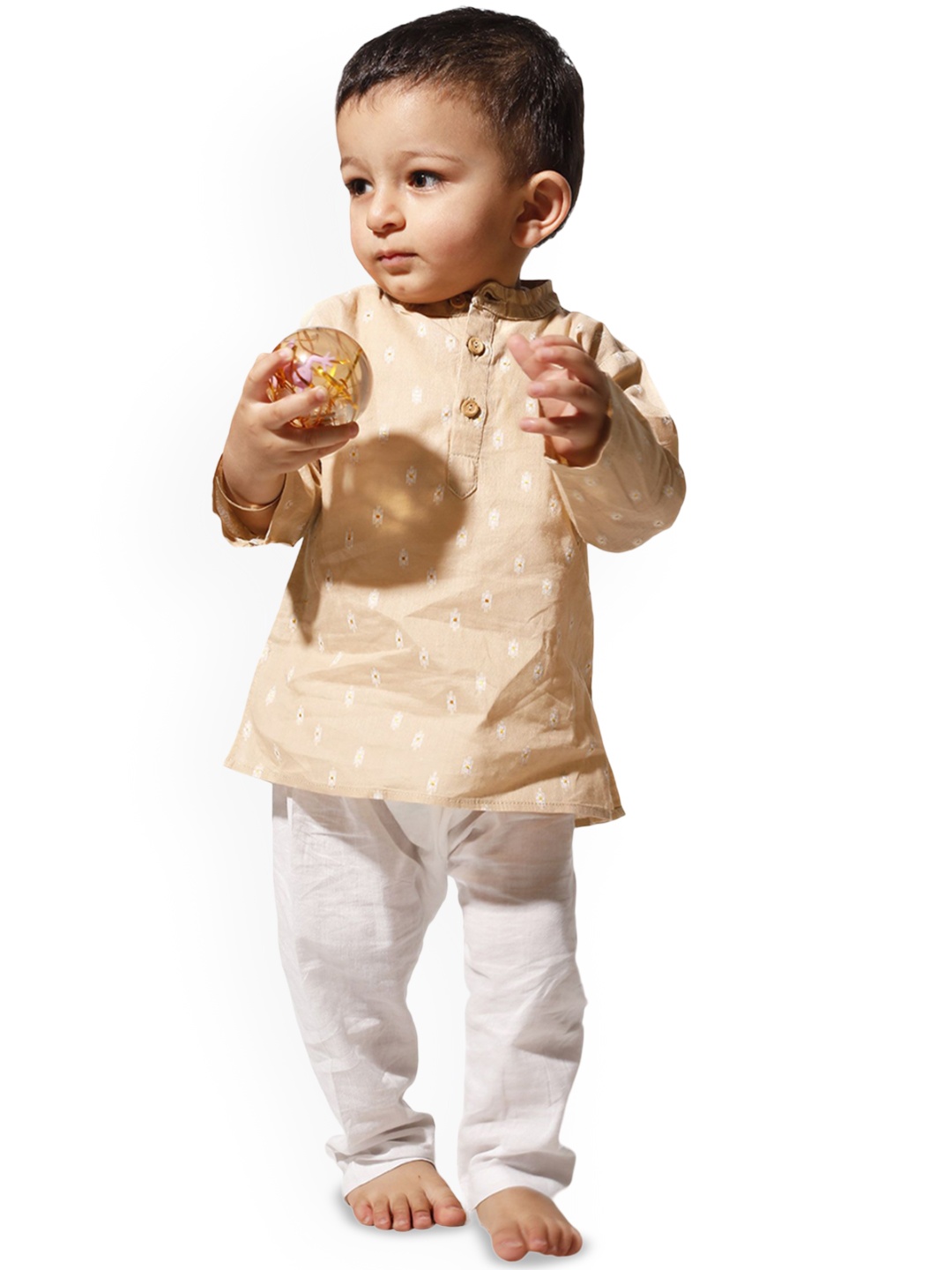 

TJORI Boys Floral Printed Regular Pure Cotton Kurta with Trousers, Beige