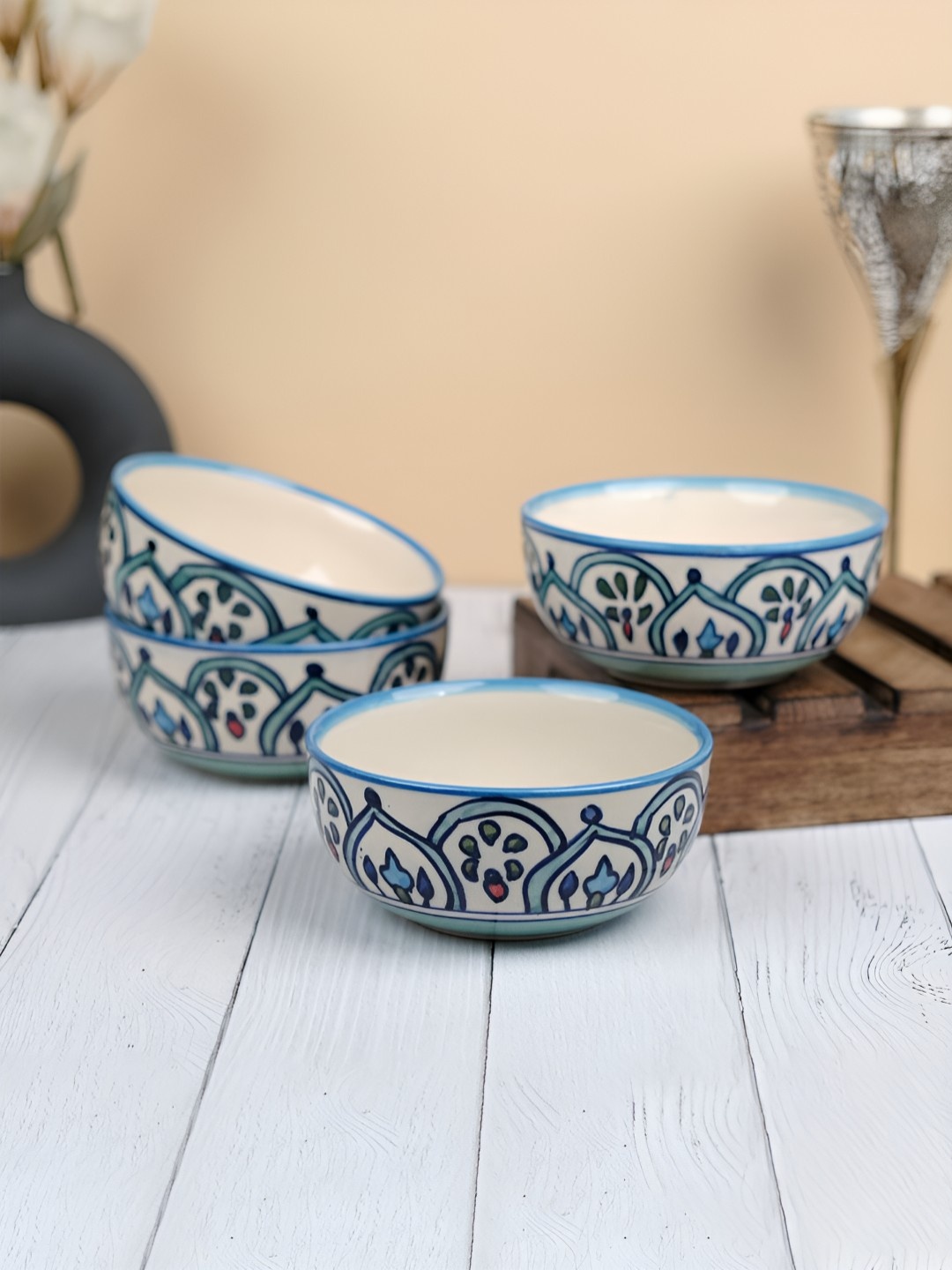 

VarEesha White 4 Pieces Ceramic Dishwasher and Microwave Safe Serving Bowl