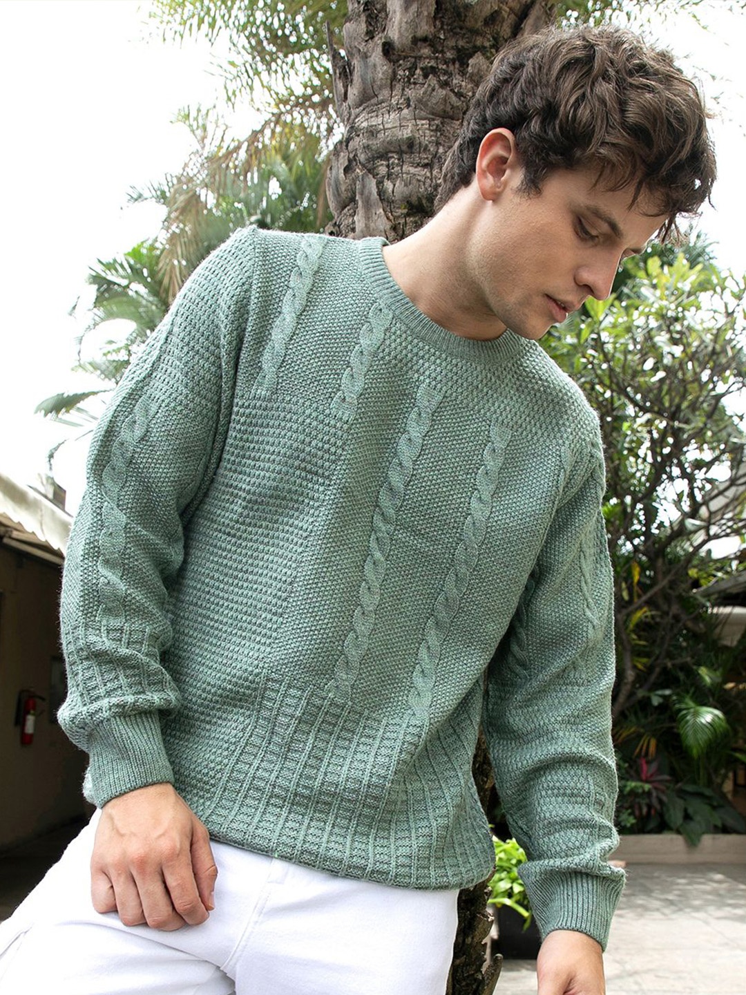 

Campus Sutra Men Long Sleeves Round Neck Pullover, Green