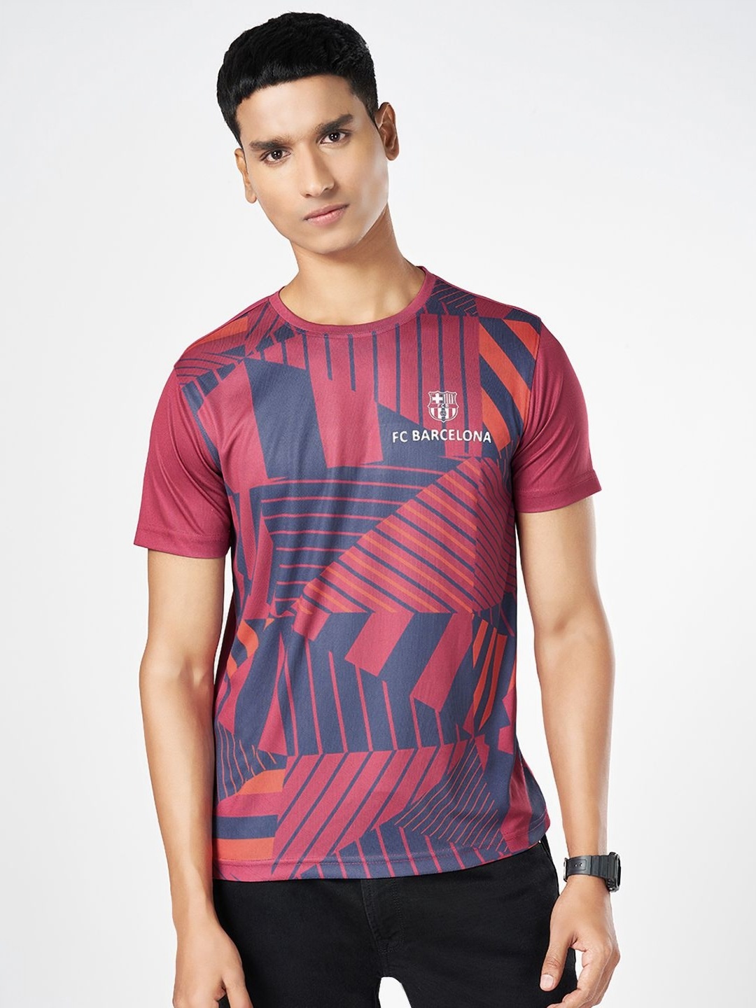 

SF JEANS by Pantaloons Men Graphic Printed Round Neck Slim Fit T-shirt, Pink