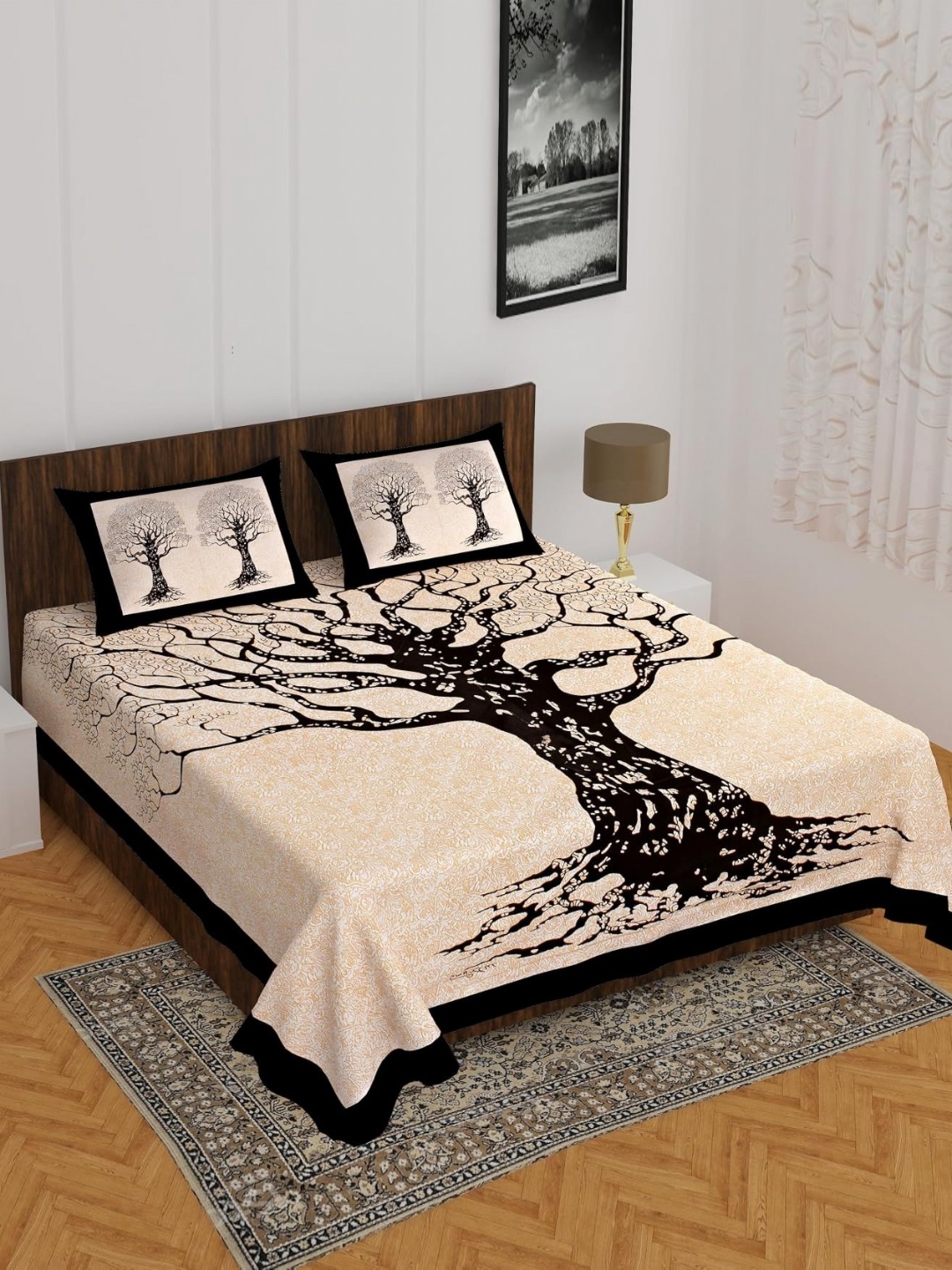 

AYAT COLLECTION Black & Beige 144 TC Queen Bedsheet with 2 Pillow Covers