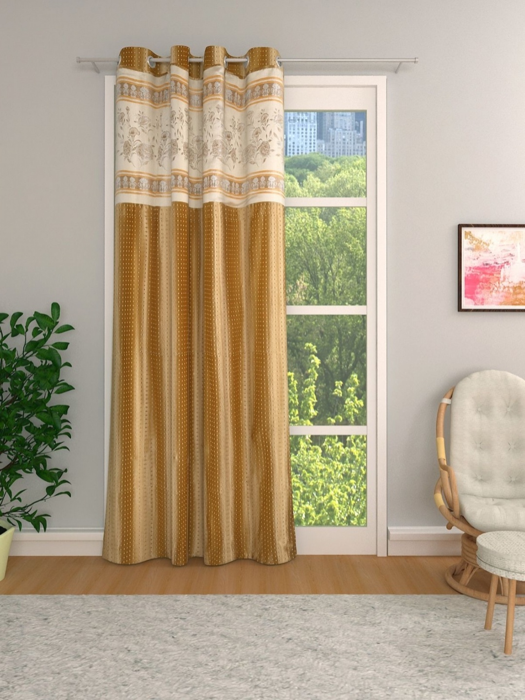 

Myntra Elegant Homes Gold-Toned Ethnic Motifs Room Darkening Door Curtain