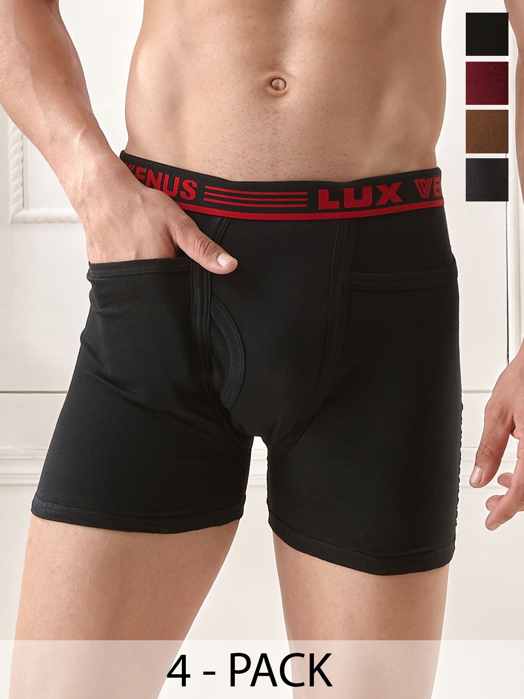

LUX VENUS Pack of 4 Assorted Men Cotton Pocket Trunk NW1_VENUS_PKT_DRW_AST_75_4PC