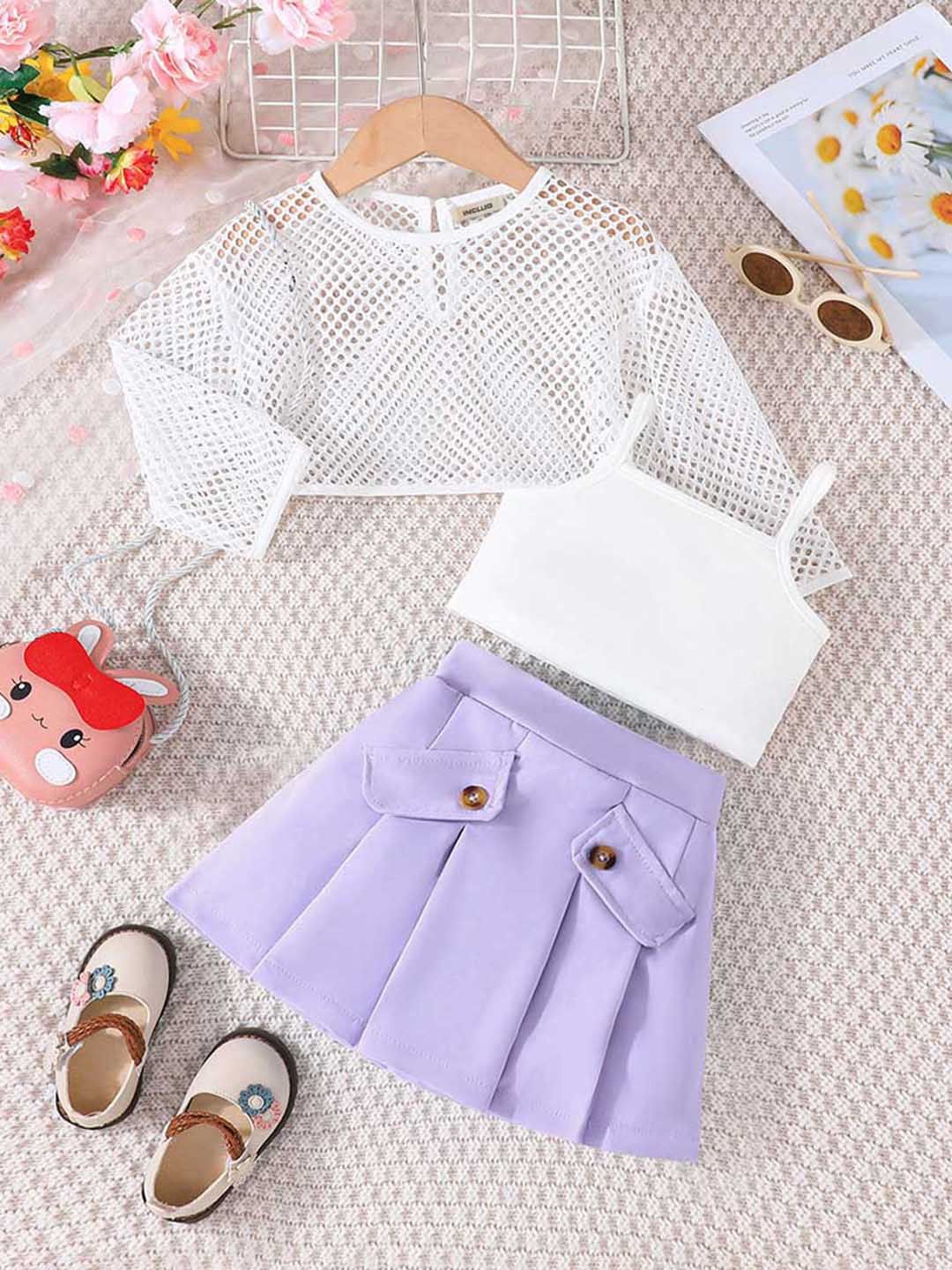

INCLUD Girls Top with Skirt and Comisole Clothing Set, Purple