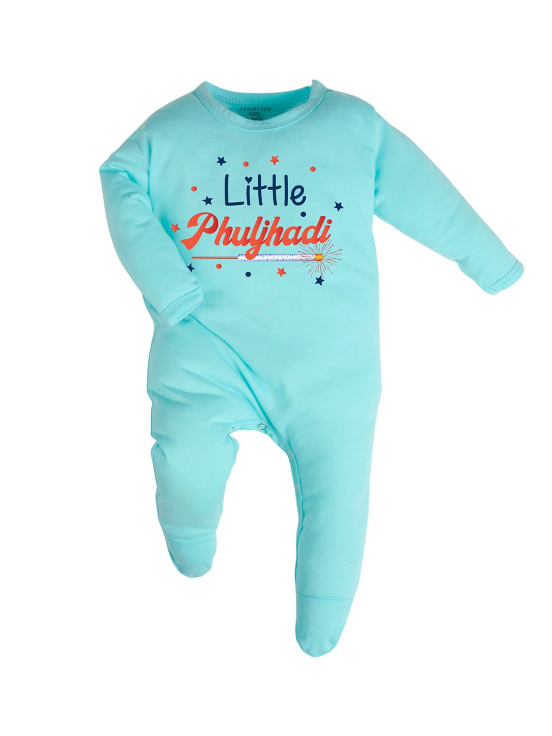 

FFLIRTYGO Kids Diwali special Printed Cotton Sleepsuit, Turquoise blue
