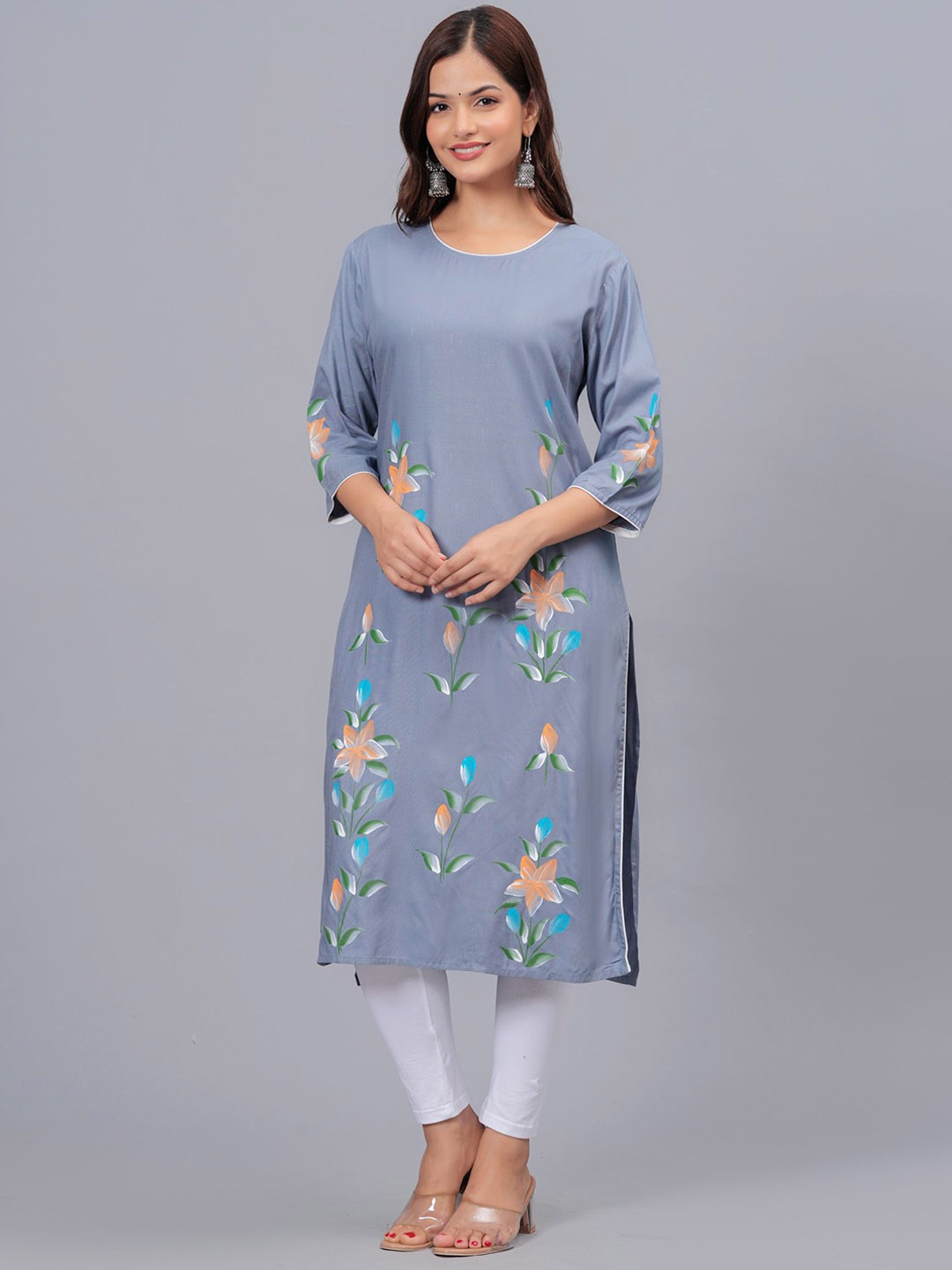 

Bachuu Floral Printed Regular Straight Kurta, Grey