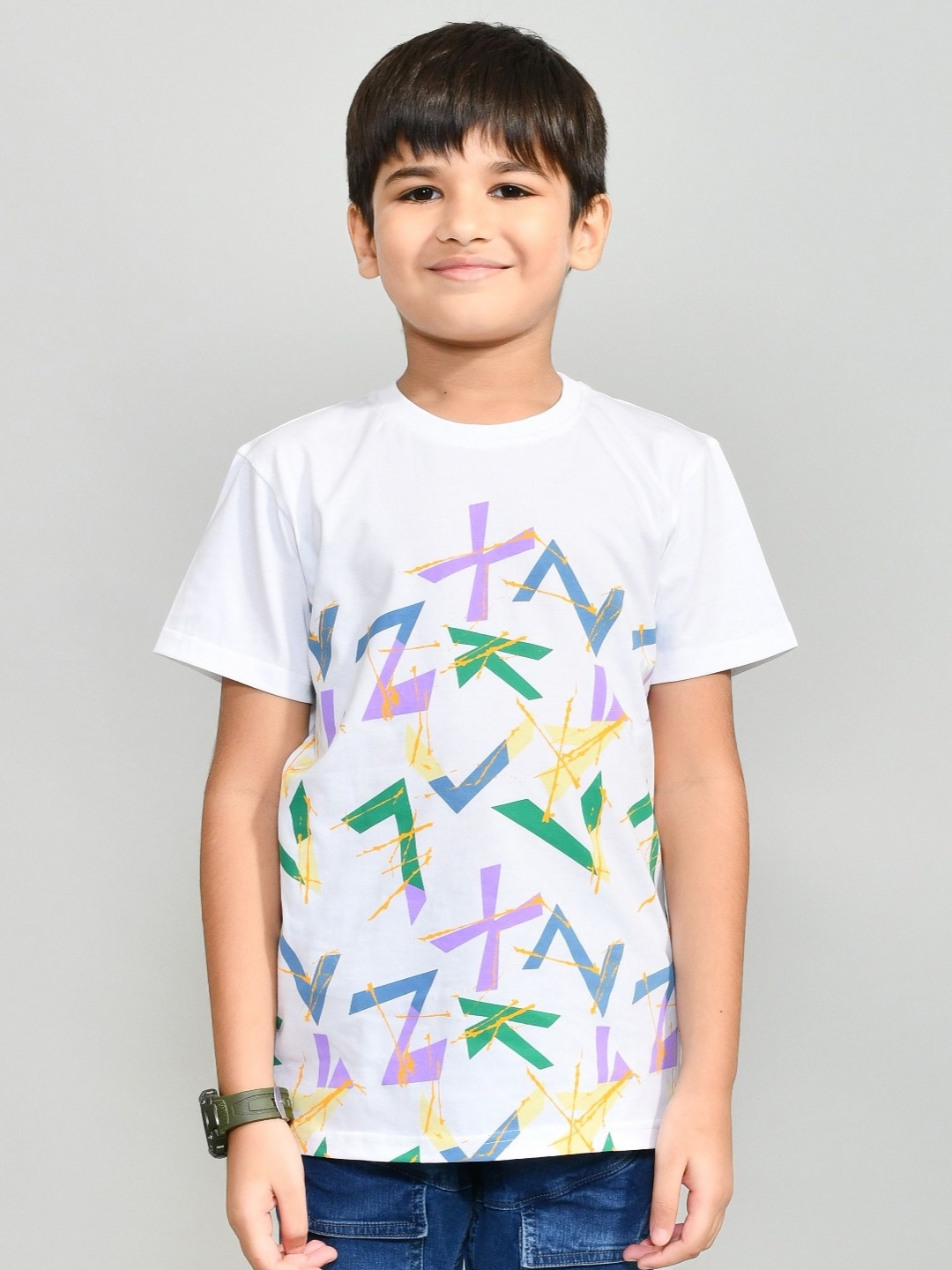

YOUMAA Boys Bio Finish Typography Printed Round Neck Pure Cotton T-shirt, White