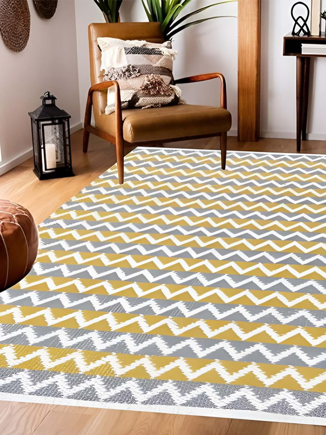

SAJAVAT Yellow & Blue Textured Pure Cotton Floor Rug