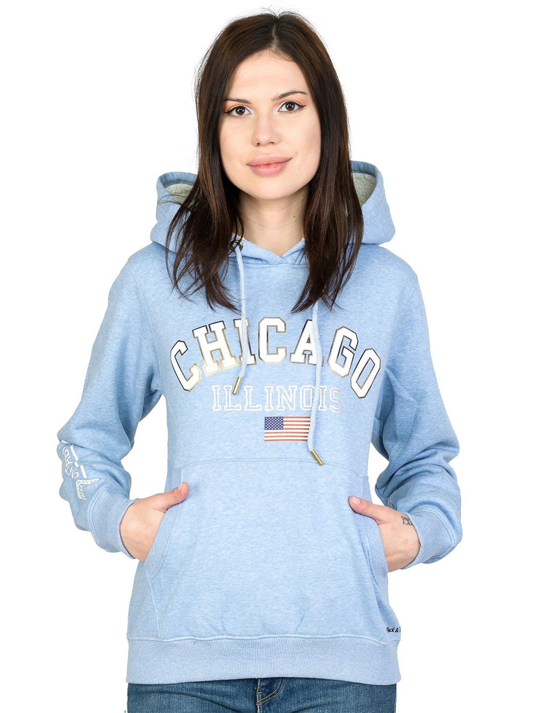 

Cheribell Women Blue Long Sleeves Printed Hooded Sweatshirt