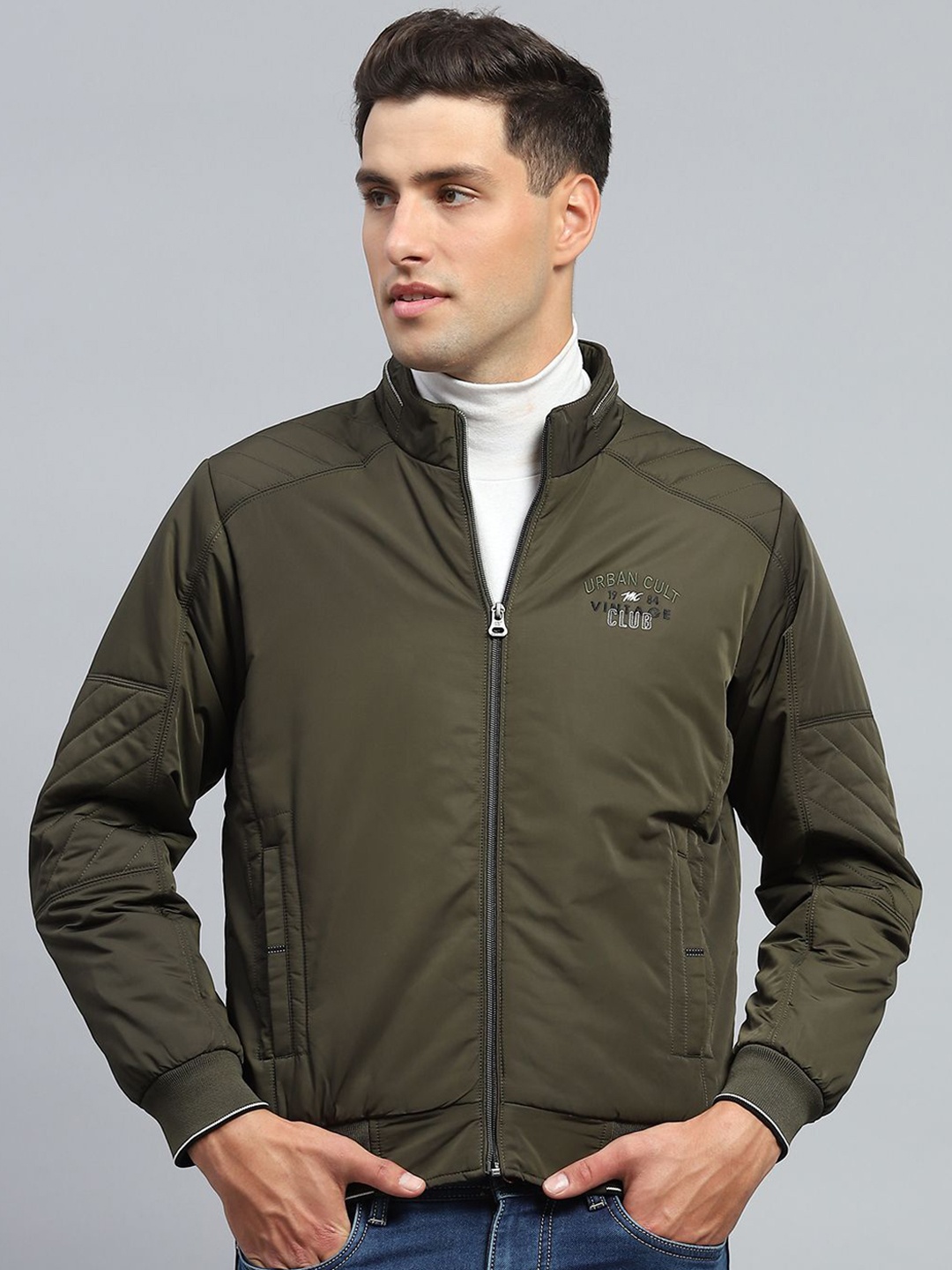 

Monte Carlo Men Mock Collar Solid Casual Padded Jacket, Olive