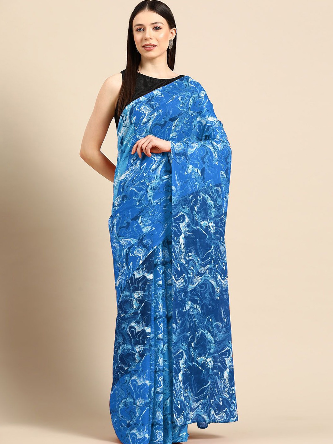 

BUTA BUTI Pure Cotton Abstract Printed Saree, Blue