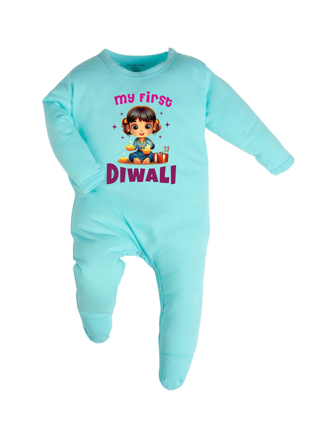 

FFLIRTYGO Kids Cotton Printed Sleepsuit, Turquoise blue