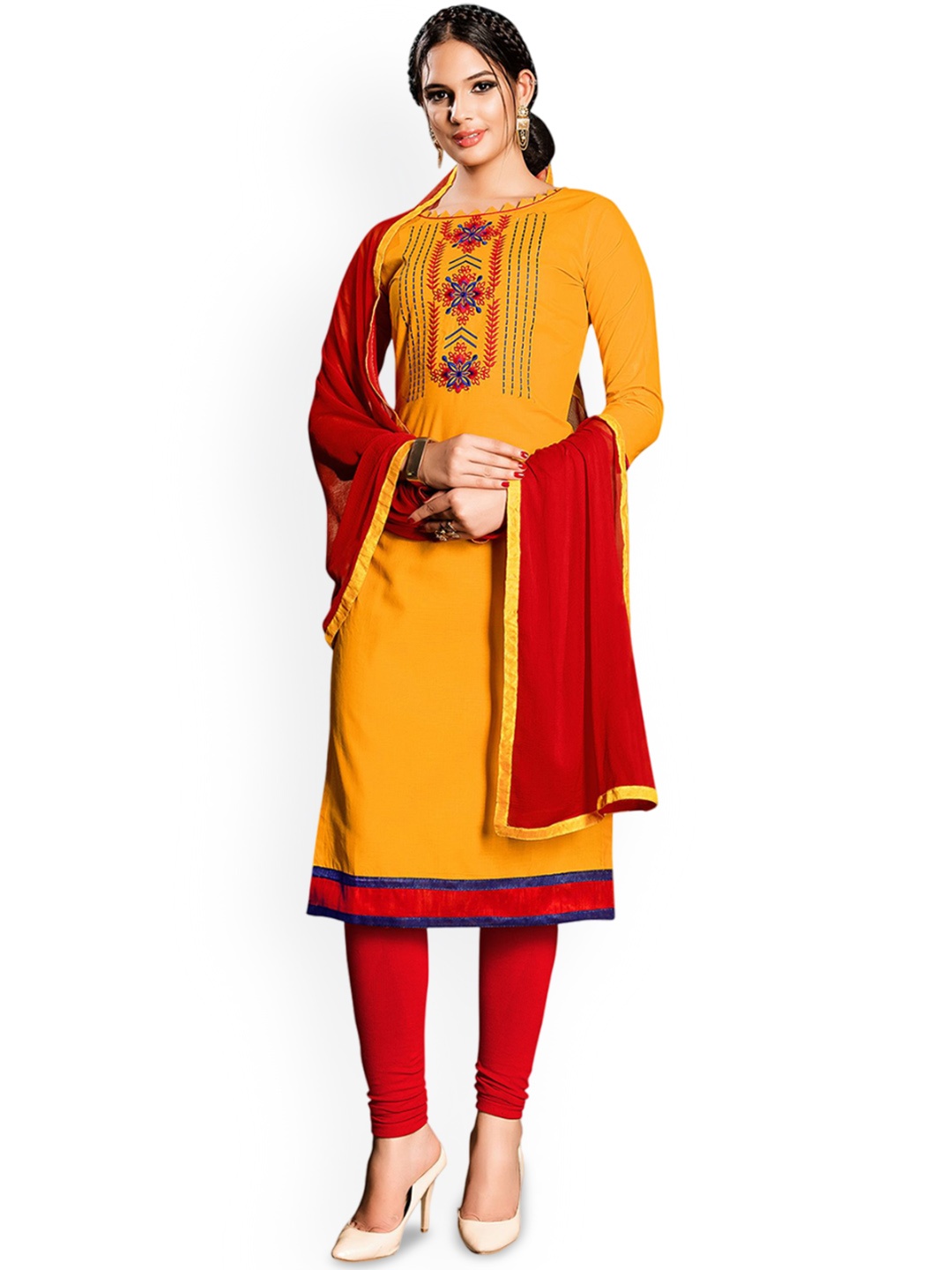 

Maroosh Embroidered Thread Work Unstitched Dress Material, Orange