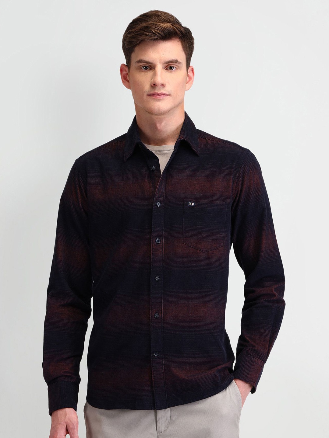 

Arrow Sport Men Classic Tailored Fit Pinstripes Opaque Striped Casual Shirt, Navy blue