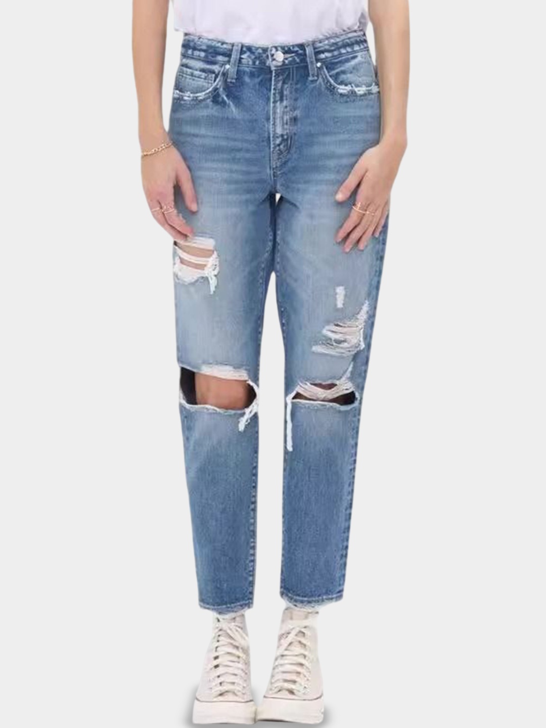 

StyleCast Women Straight Fit Highly Distressed Light Fade Stretchable Jeans, Blue