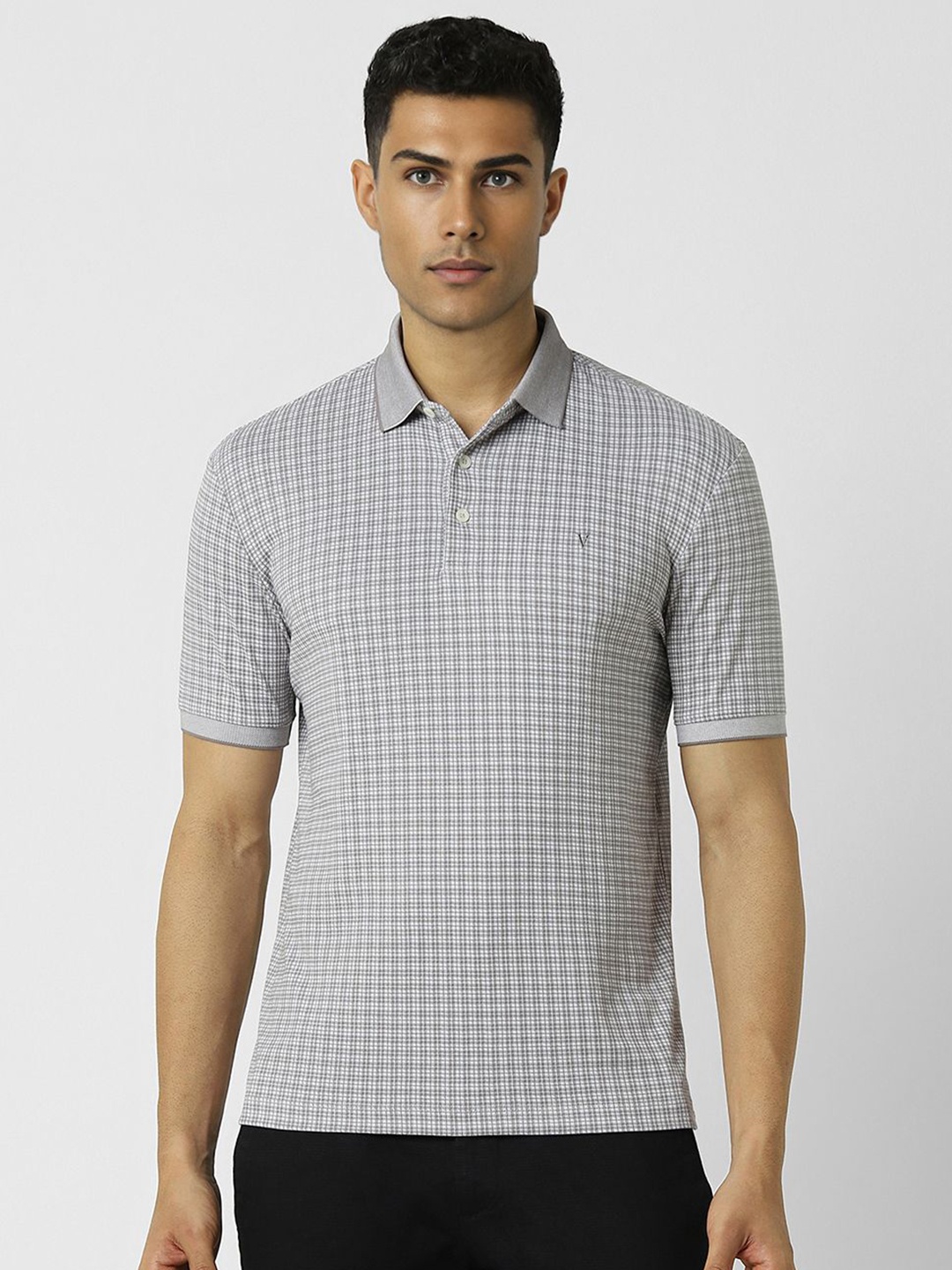 

Van Heusen Men Checked Polo Collar Cotton T-shirt, Grey