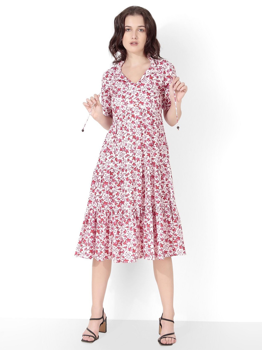 

Seryeon Floral Print Puff Sleeve A-Line Midi Dress, Multi