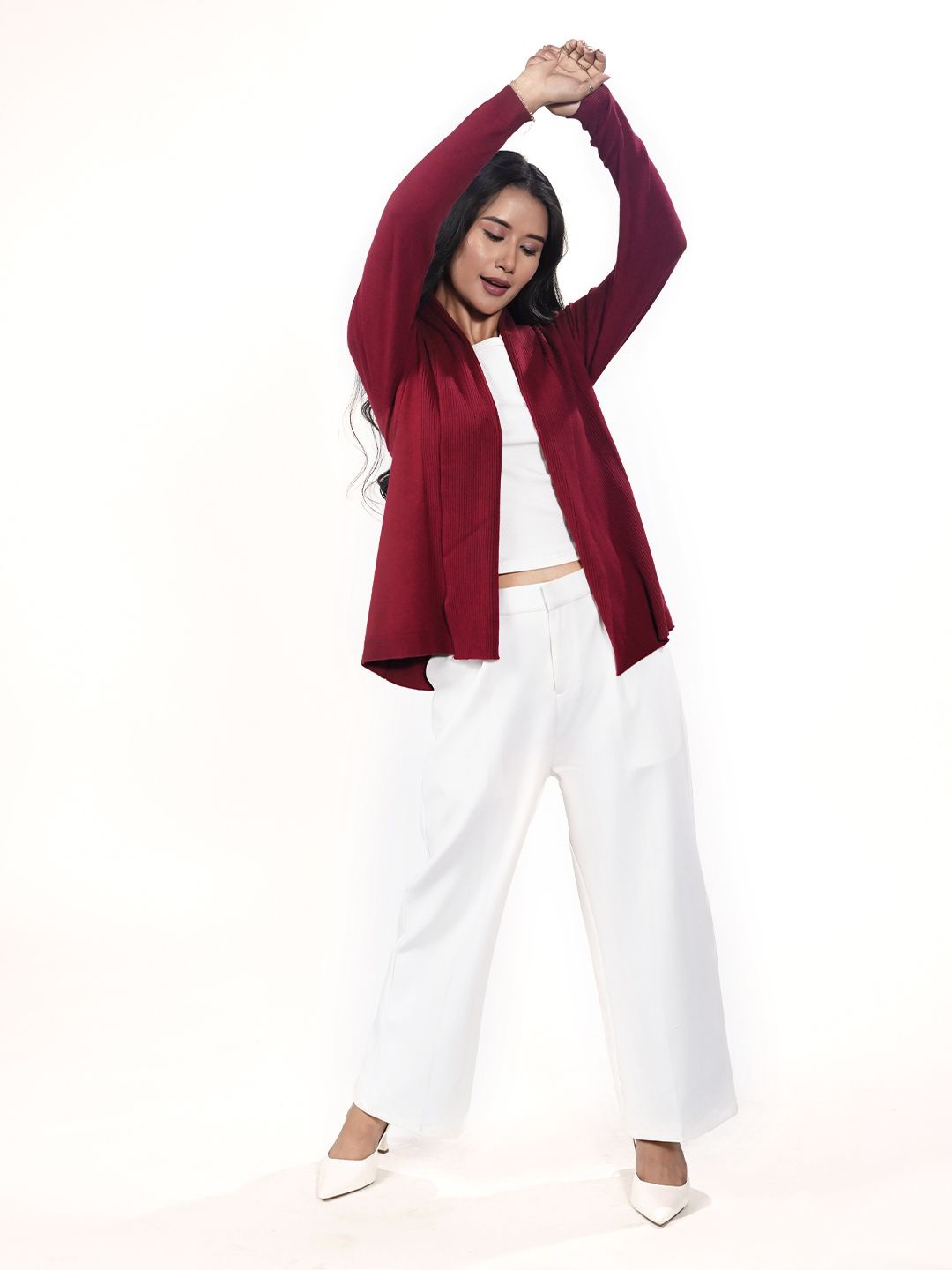 

Zink London V Neck Open Front Shrug, Maroon