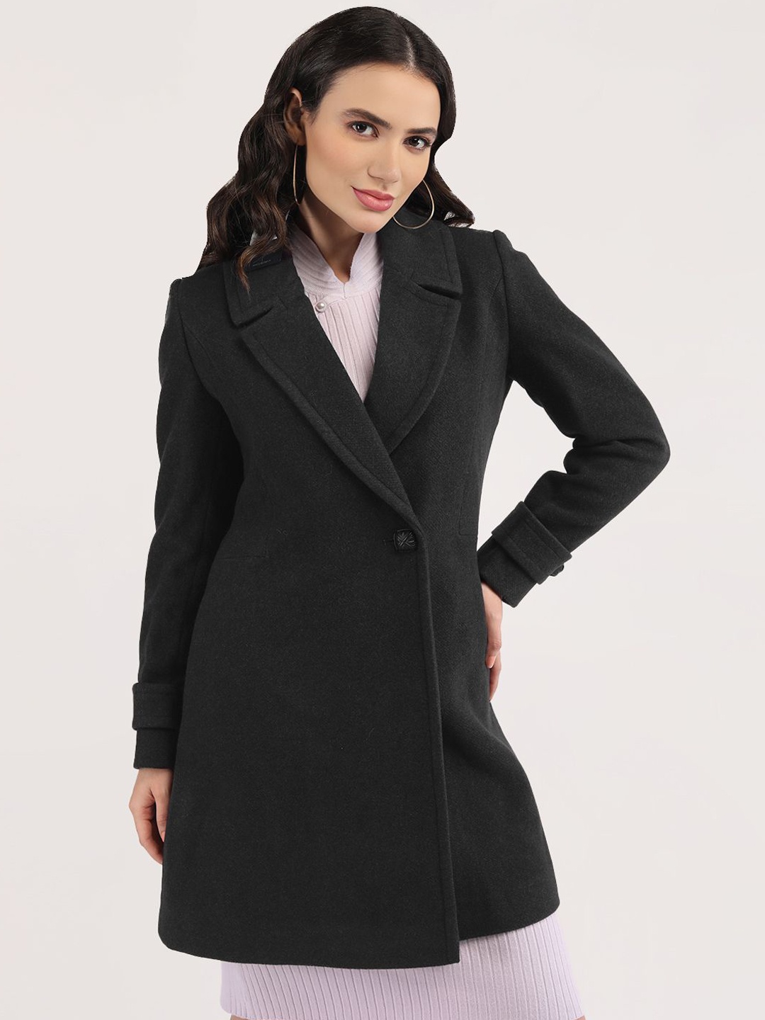 

LURE URBAN Women Single Breasted Overcoat, Black