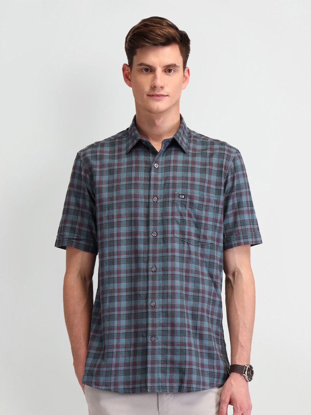 

Arrow Sport Men Classic Opaque Checked Casual Shirt, Grey