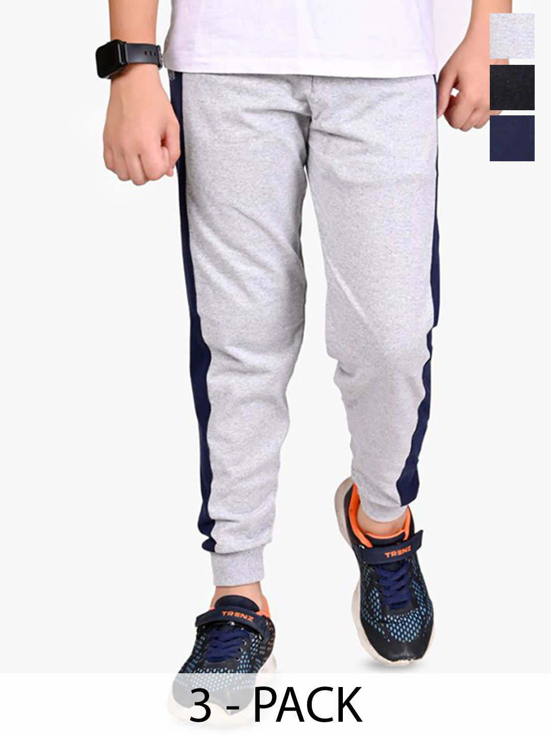 

BAESD Boys Pack Of 3 Pure Cotton Mid-Rise Jogger, Grey