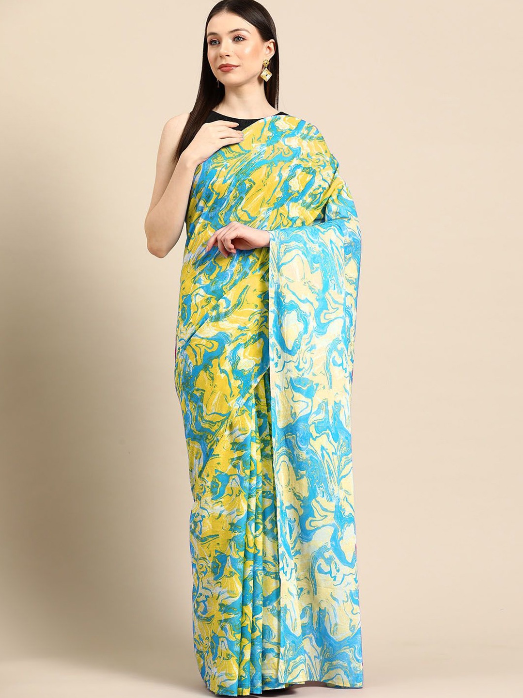 

BUTA BUTI Printed Abstract Pure Cotton Saree, Yellow