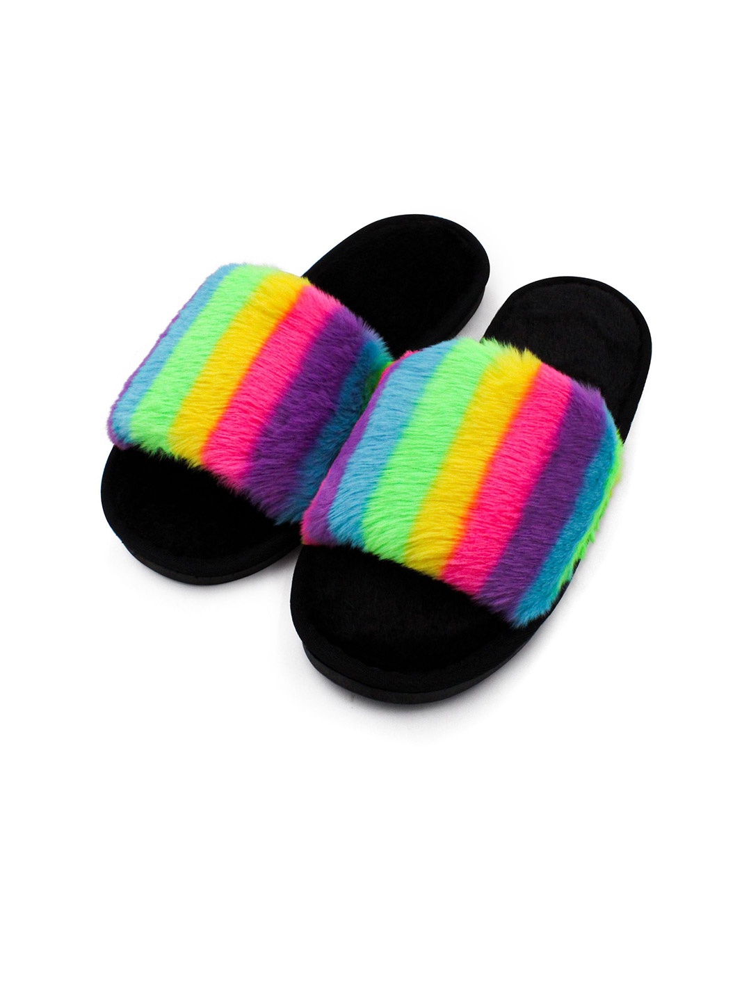 

JENNA Women Striped Room Slippers, Black