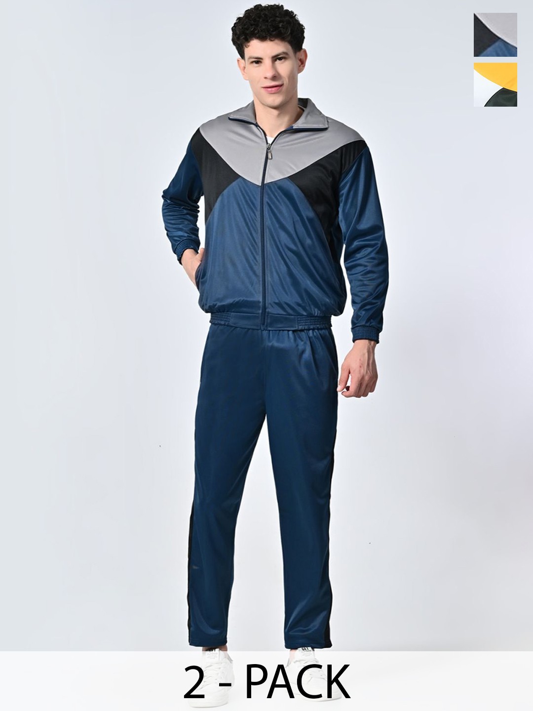 

BAESD Men Pack Of 2 Mock Collar Long Sleeves Tracksuits, Blue