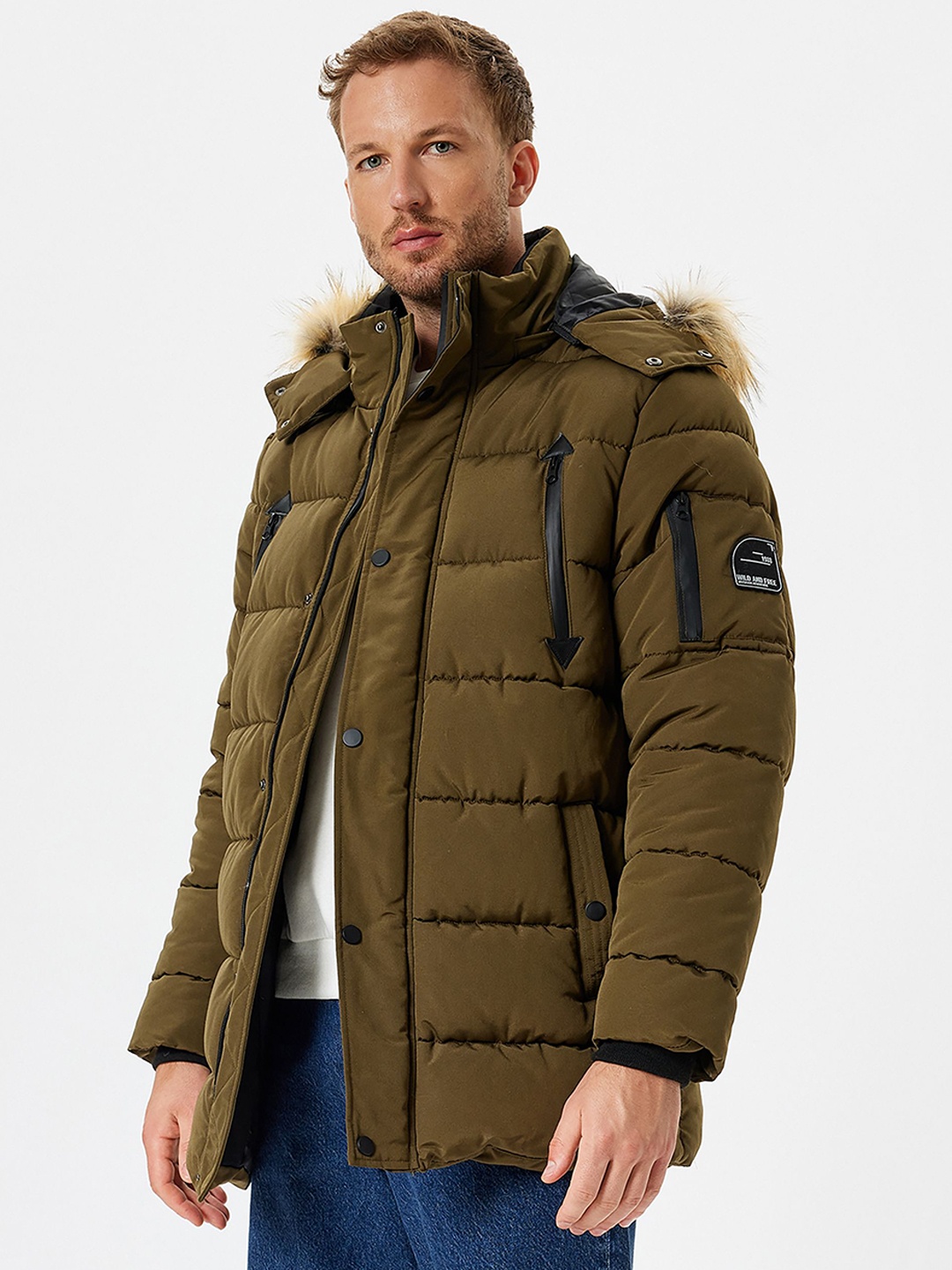 

Koton Men Hooded Solid Casual Parka Jacket, Olive