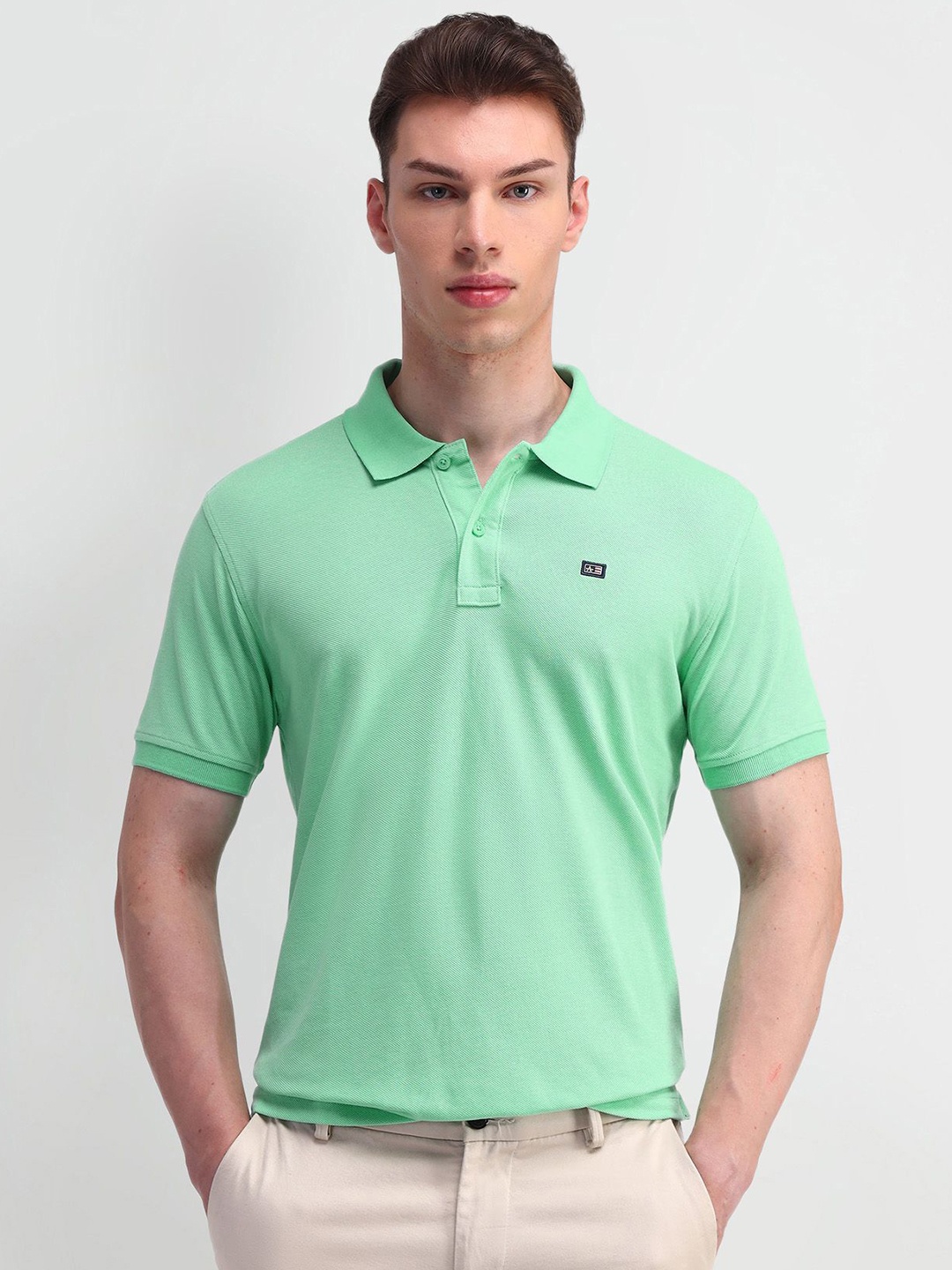 

Arrow Sport Men Brand Logo Polo Collar Pockets T-shirt, Green
