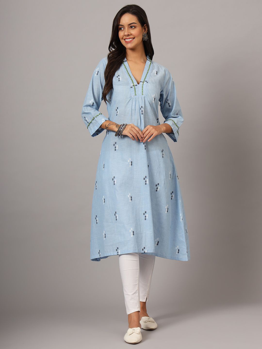 

DART STUDIO Women Printed Cotton A-Line Kurta, Blue